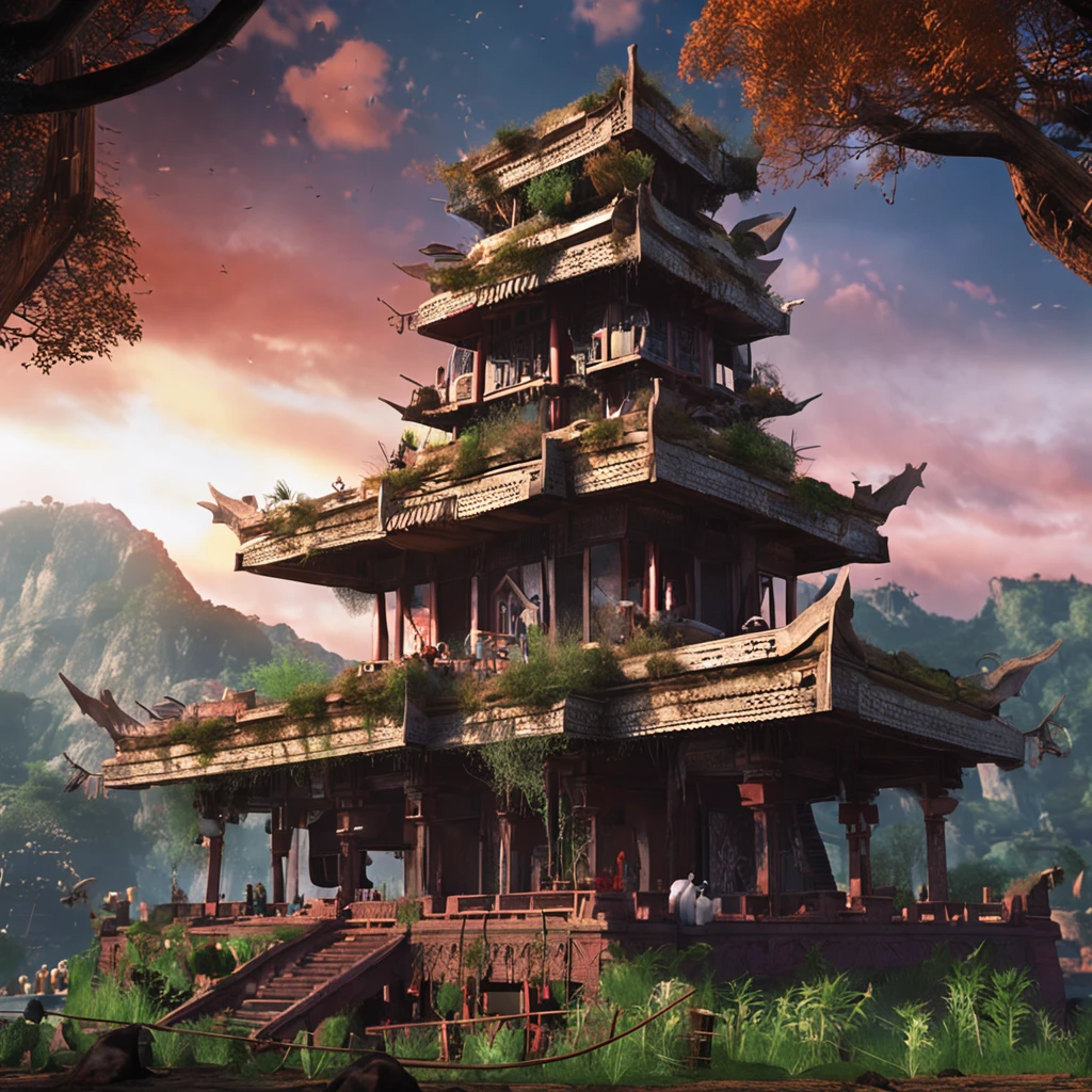 Dai villages，Hanging foot building，Best painting quality