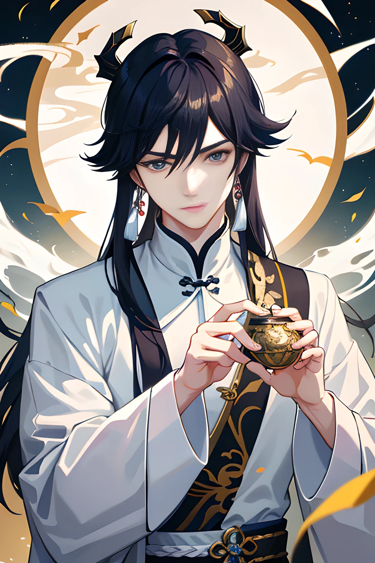 Realism - the stylistic image of a man dressed in white, by Yang J, heise jinyao, Keqing from Genshin Impact, Beautiful androgynous prince, handsome guy in demon killer art, inspired by Zhang Sengyao, G Liulian art style, inspired by Yang Jin, zhongli from genshin impact, Beautiful character painting