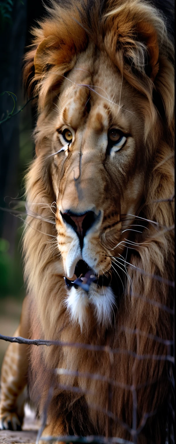 There is a closeup of a lion with a very large mane, with the mane of a lion, Rei da selva, Aslan the Lion, olhar orgulhoso, zoo photography, the mane of a lion, portrait of a lion, face of an lion, half lion, olhar orgulhoso, Retrato de um Rei, olhar orgulhoso, fierce expression 4k, Lion