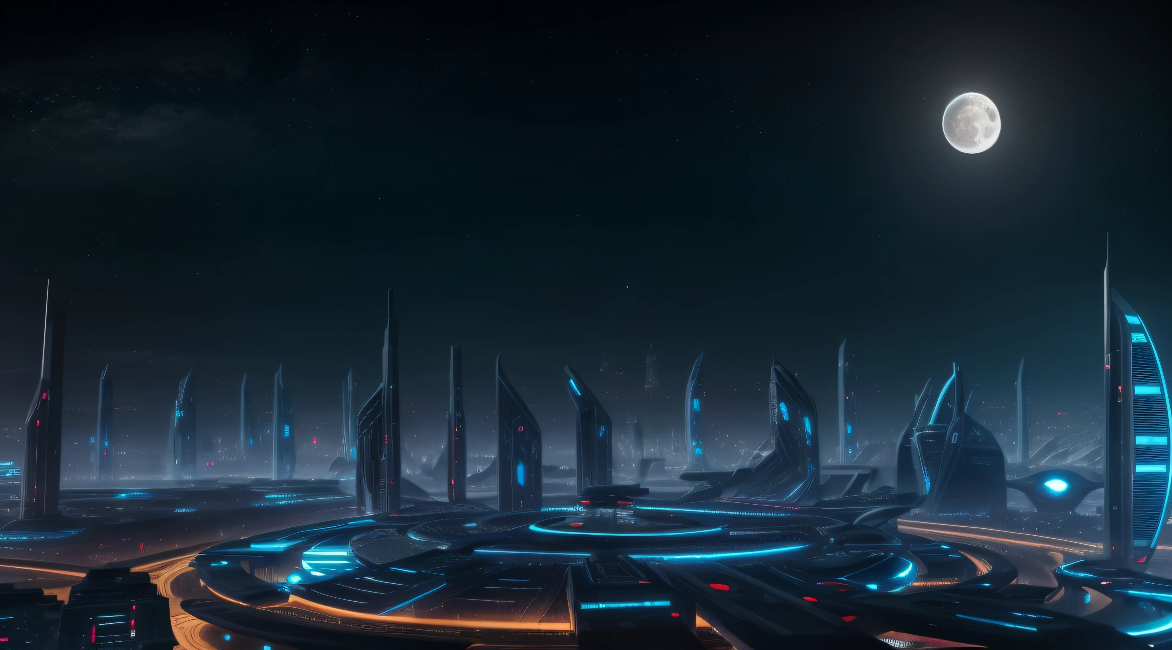 Close-up of futuristic city with moon as background, huge futuristic temple city, Beautiful city of the future, otherwordly futuristic city, in fantasy sci - fi city, hyper-futuristic city, big and structured valhalla city, Science fiction city, ancient sci - fi city, futuristic utopian metropolis, Futuristic city, sci fi city, alien futuristic city