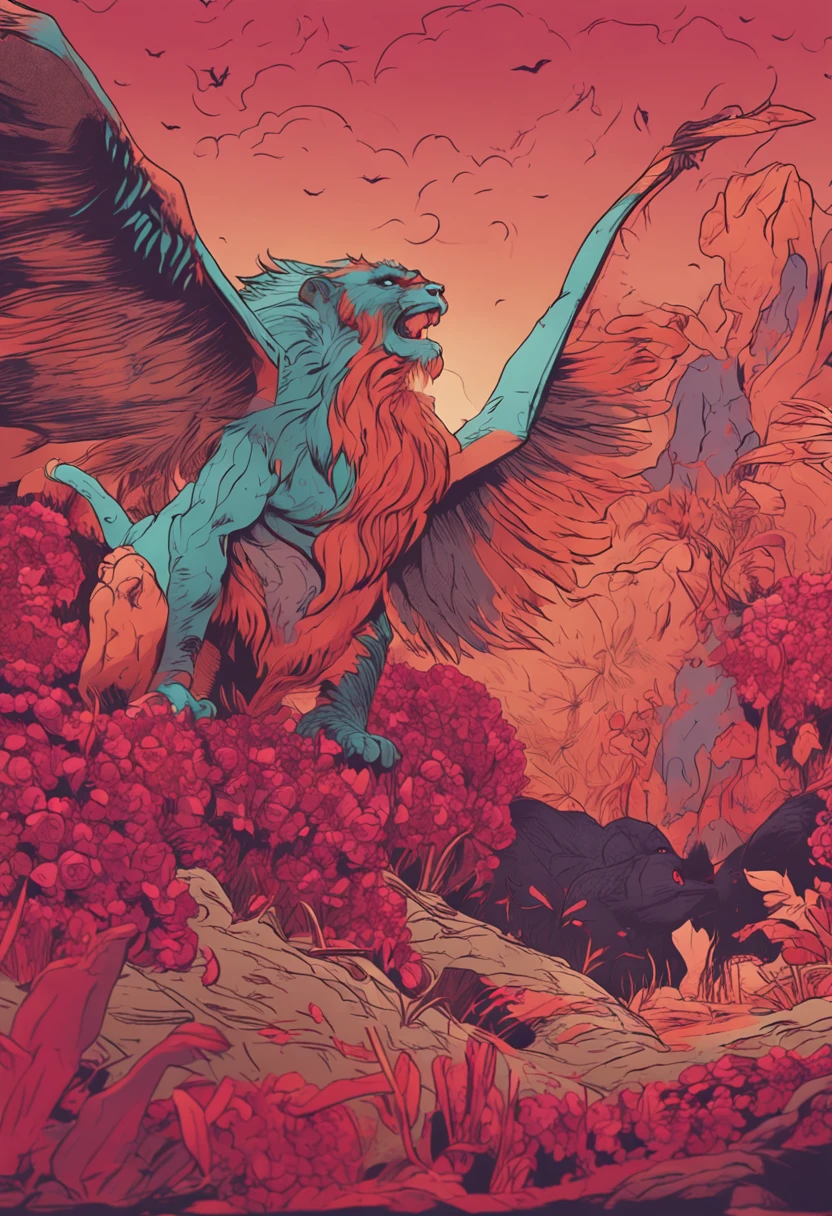 dream colors,tmasterpiece,the detail,film effect,Rich in color，mito，An evil creature, with goat face，manticore，Rush to the audience