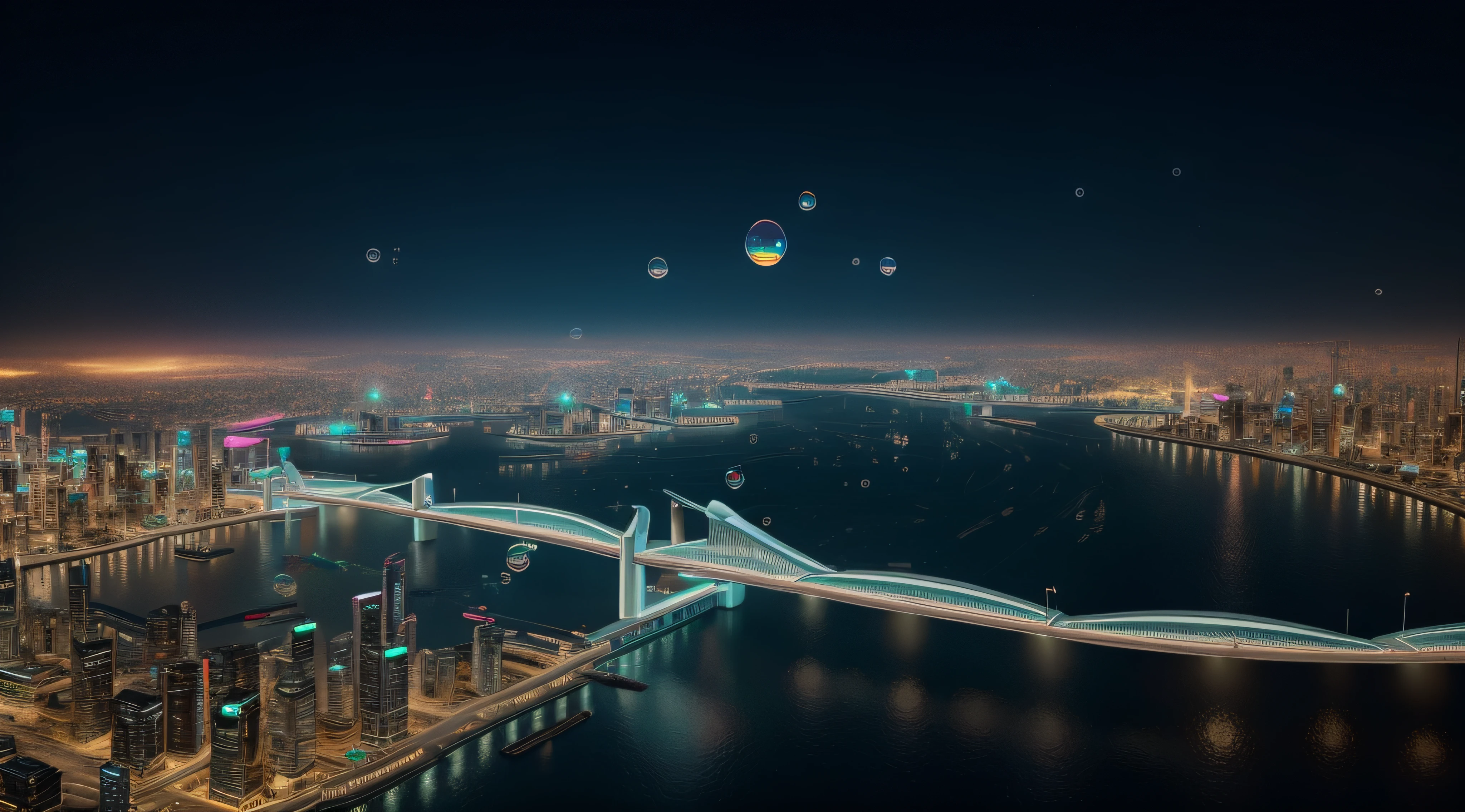 Cidade futuristica,Floating bubbles and bridges in between, Beautiful city of the future, in fantasy sci - fi city, hyper-futuristic city, Science fiction city, alien futuristic city, cyberpunk dreamscape, otherwordly futuristic city, futuristic alien city, Futuristic city, human futuristic city, alien city, in a futuristic city, sci fi city, futuristic cyberpunk city