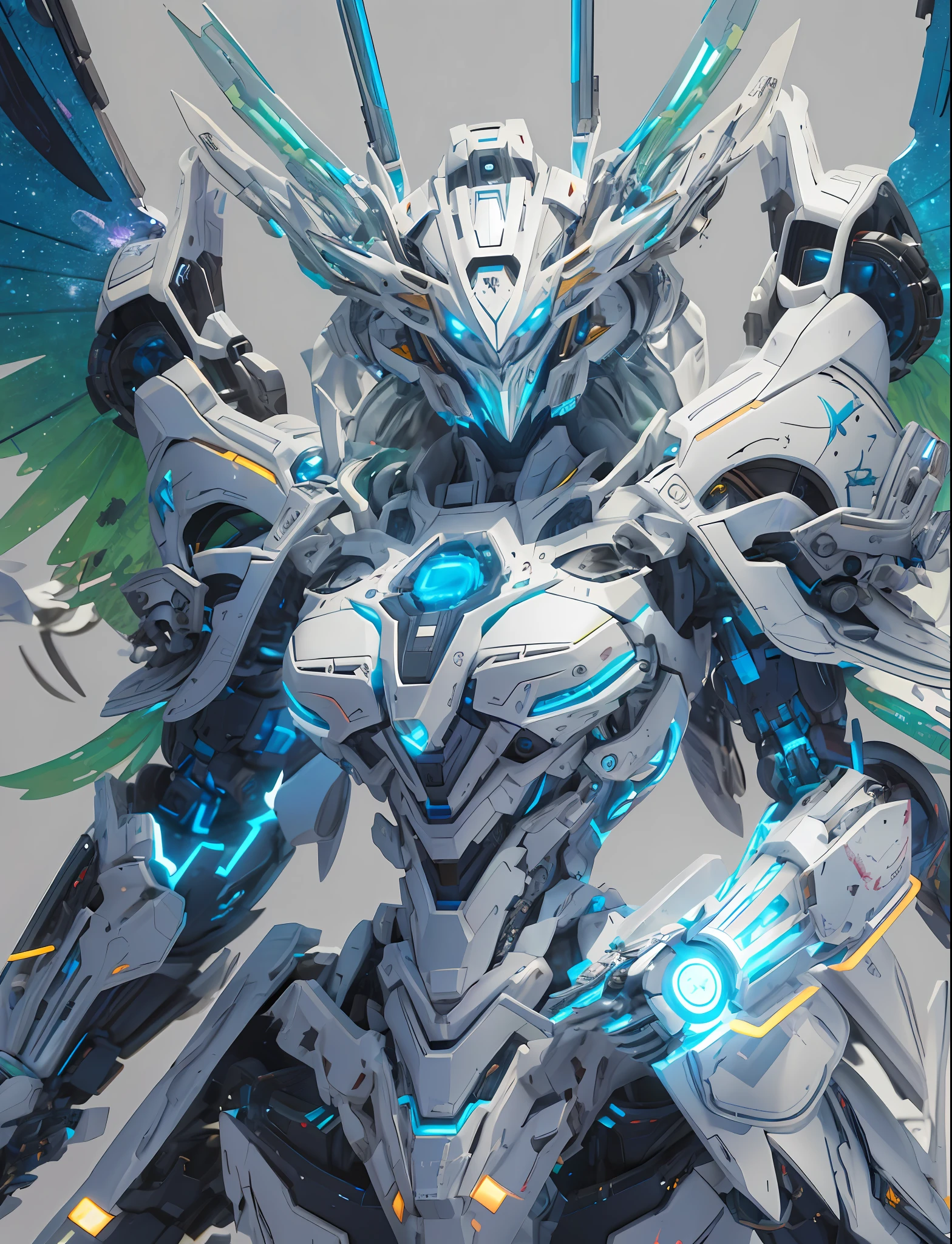 a robot, best quality,highly detailed, ultra-detailed, masterpiece, 8k wallpaper,white theme, blue eyes, absurdres, highres, super fine illustration, absurdres, solo, game cg, lord,at night, (blacklight:1), (detailed beautiful face and eyes:1.0),( full body:1.5),command spell,mecha musume,mask,mechanical parts, robot joints,,full armor,(full body:1.5),glowing eyes,mecha,standing, looking at viewer, skinny,mechanical wing,