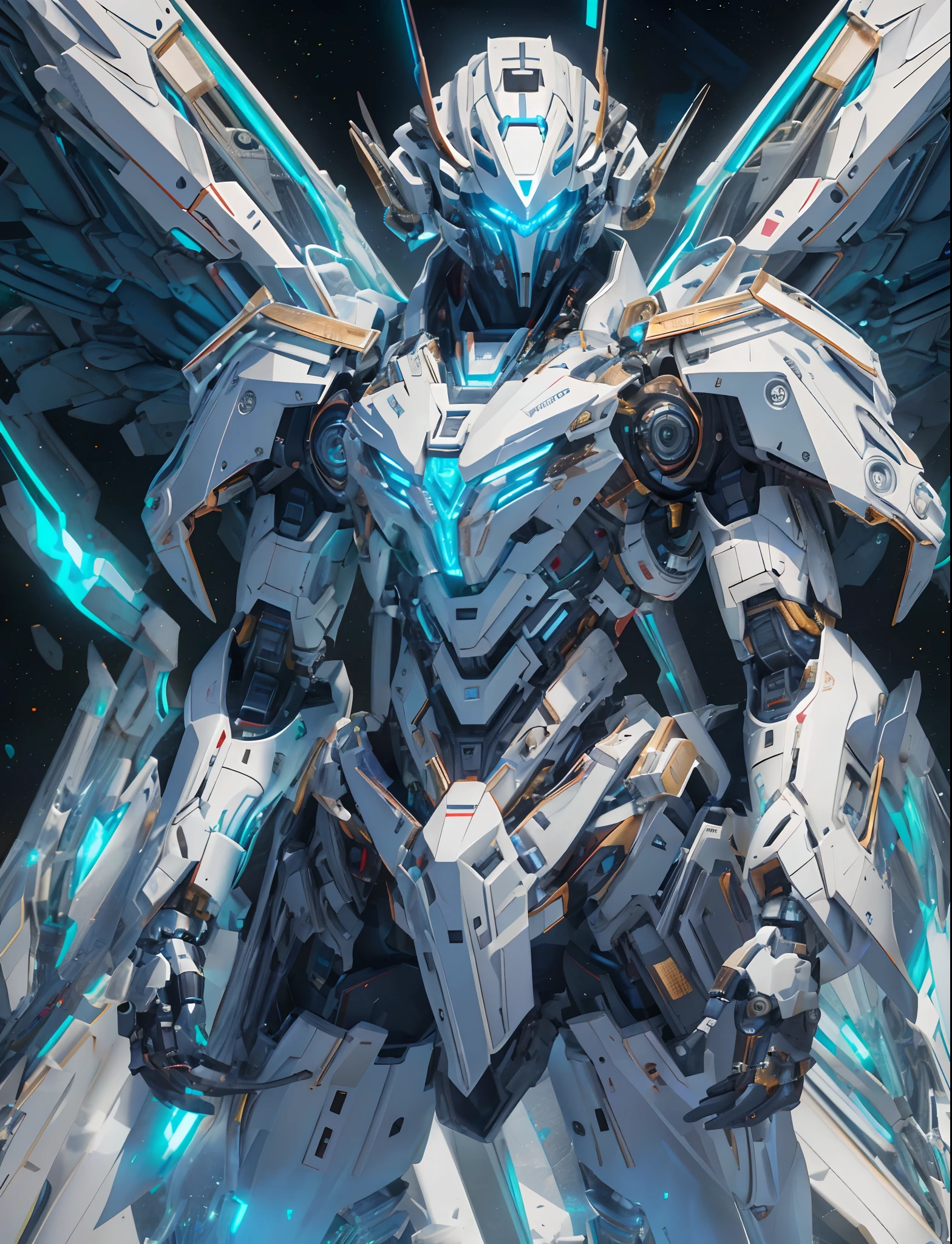 a robot, best quality,highly detailed, ultra-detailed, masterpiece, 8k wallpaper,white theme, blue eyes, absurdres, highres, super fine illustration, absurdres, solo, game cg, lord,at night, (blacklight:1), (detailed beautiful face and eyes:1.0),( full body:1.5),command spell,mecha musume,mask,mechanical parts, robot joints,,full armor,(full body:1.5),glowing eyes,mecha,standing, looking at viewer, skinny,mechanical wing,