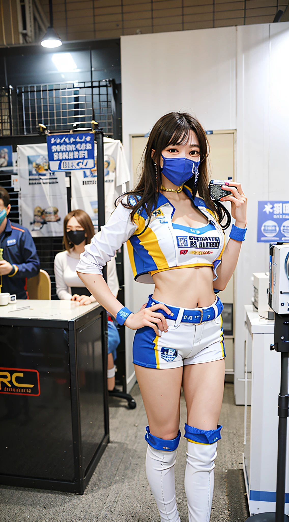 Årafed woman in cheering uniform posing for photo, fully robotic!! girl, the robot wearing her human mask, captured on canon eos r 6, perfect android girl, e-Girl, e - girl, けもの, e-sport style, high quality photograph, taken with canon eos 5 d mark iv