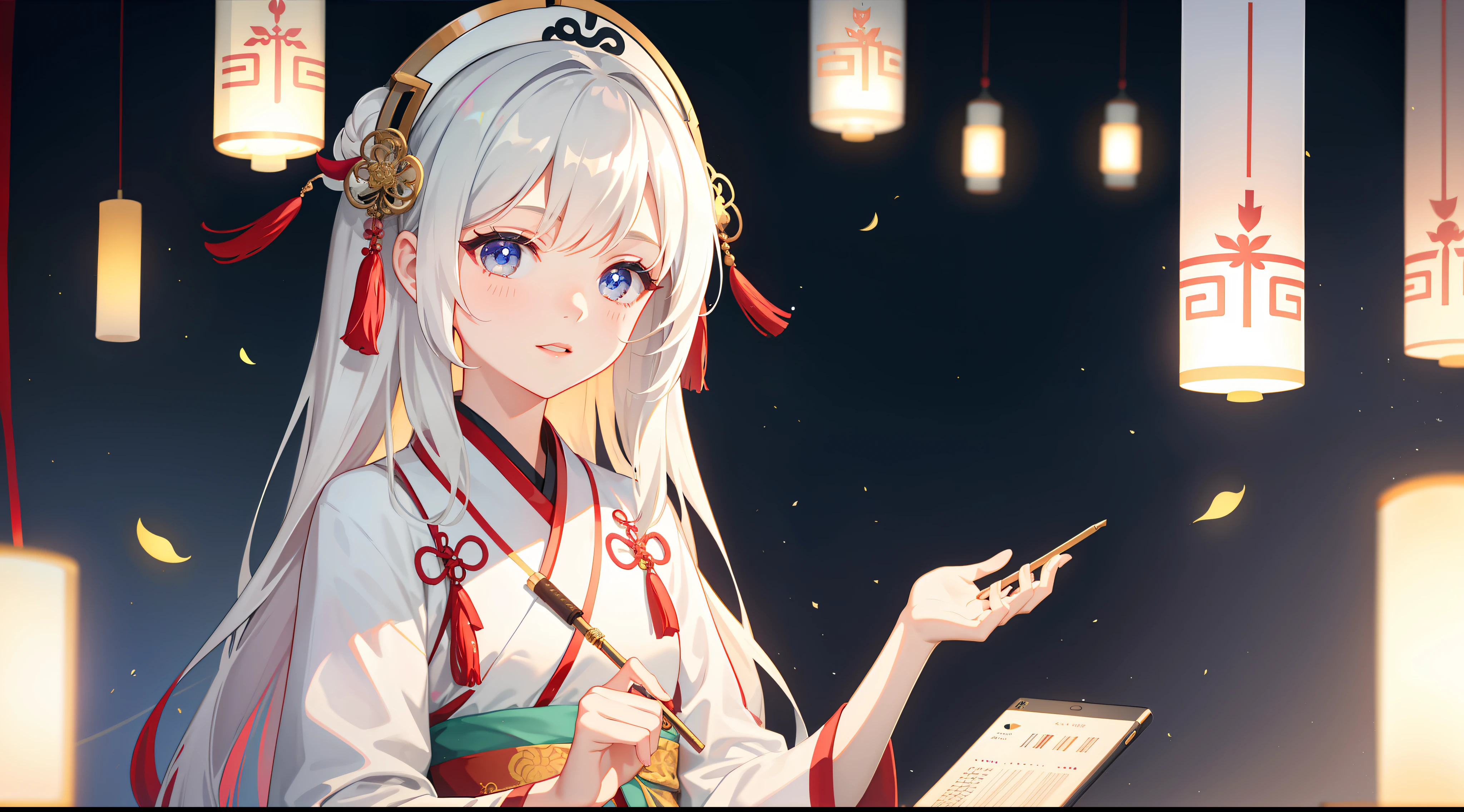 1girl, (hanfu), glowing, sidelighting, wallpaper,