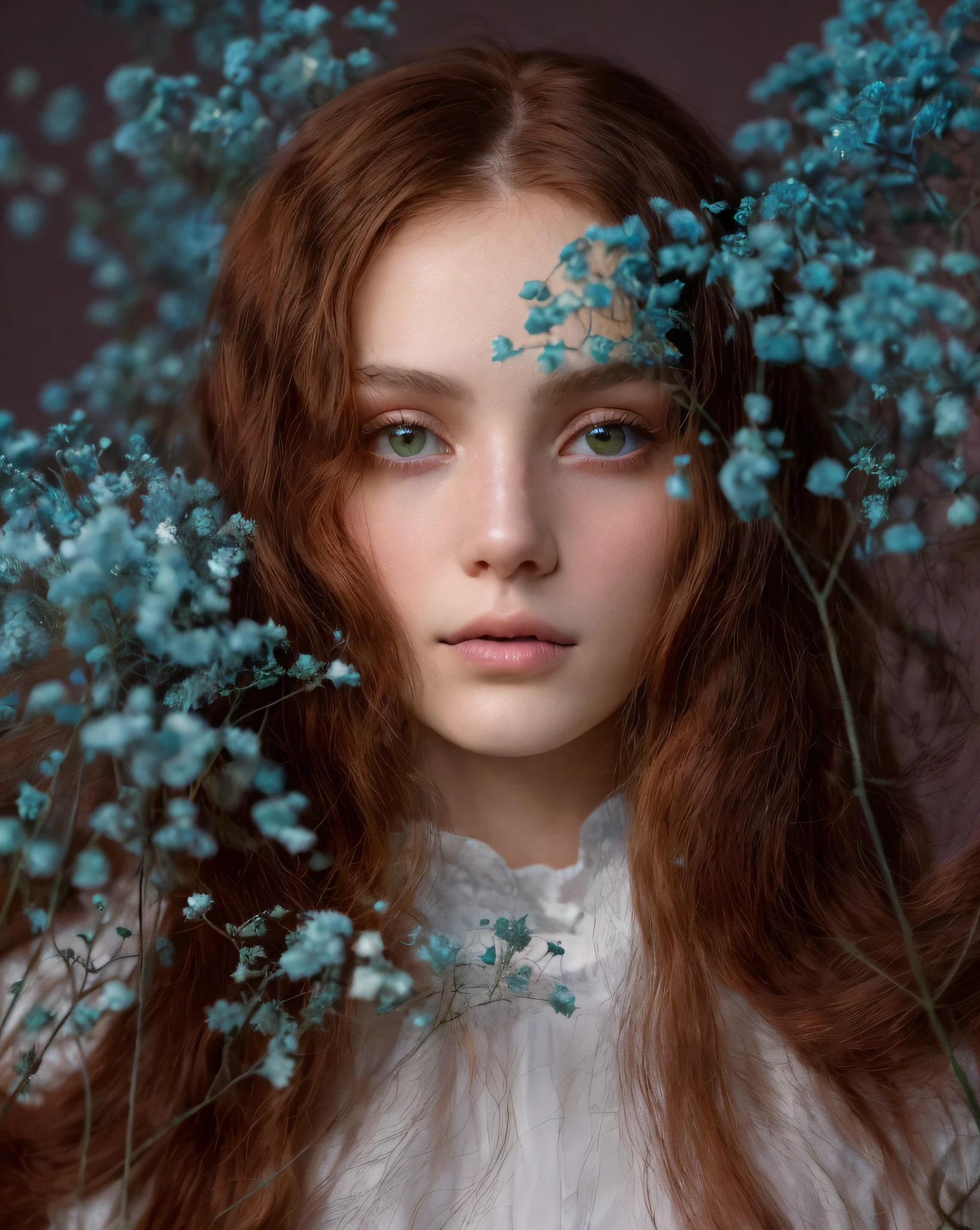Un primer plano de una mujer con el pelo largo y verde y un vestido verde, Fregadero Sadie, monia merlo, por Irakli Nadar, Chica con flores verdes, con flores verdes congeladas a su alrededor, Anna Nikolanova alias Newmilky, Ethereal green beauty, por Elizabeth Polunin, 8K Green Artistic Portrait Photography, photography alexey gurylev, with pale green skin, Hermoso retrato surrealista verde.