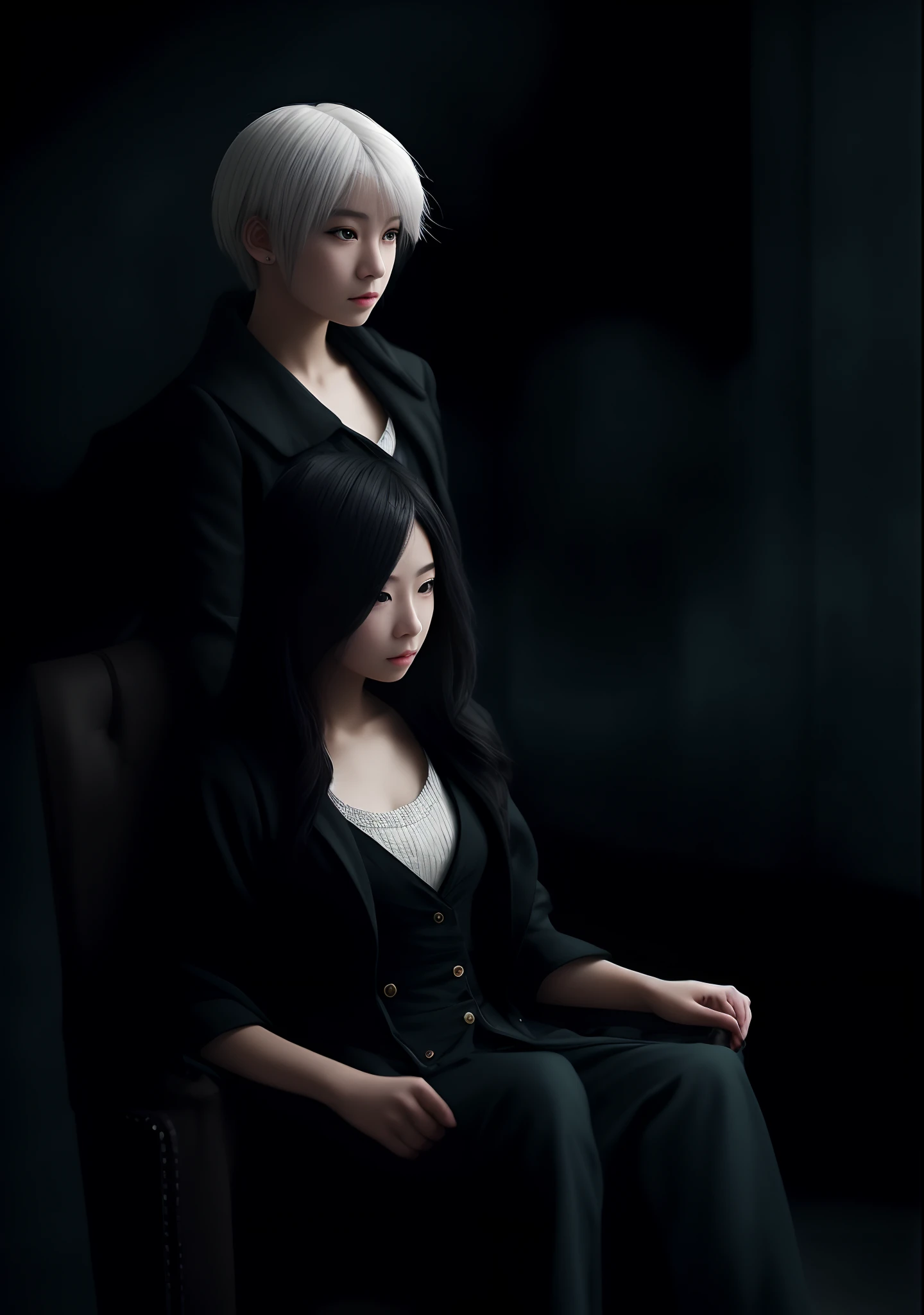 Girl, 20 years old, with short white hair, Sitting on a throne, Inspired by Diana from League of Legends。