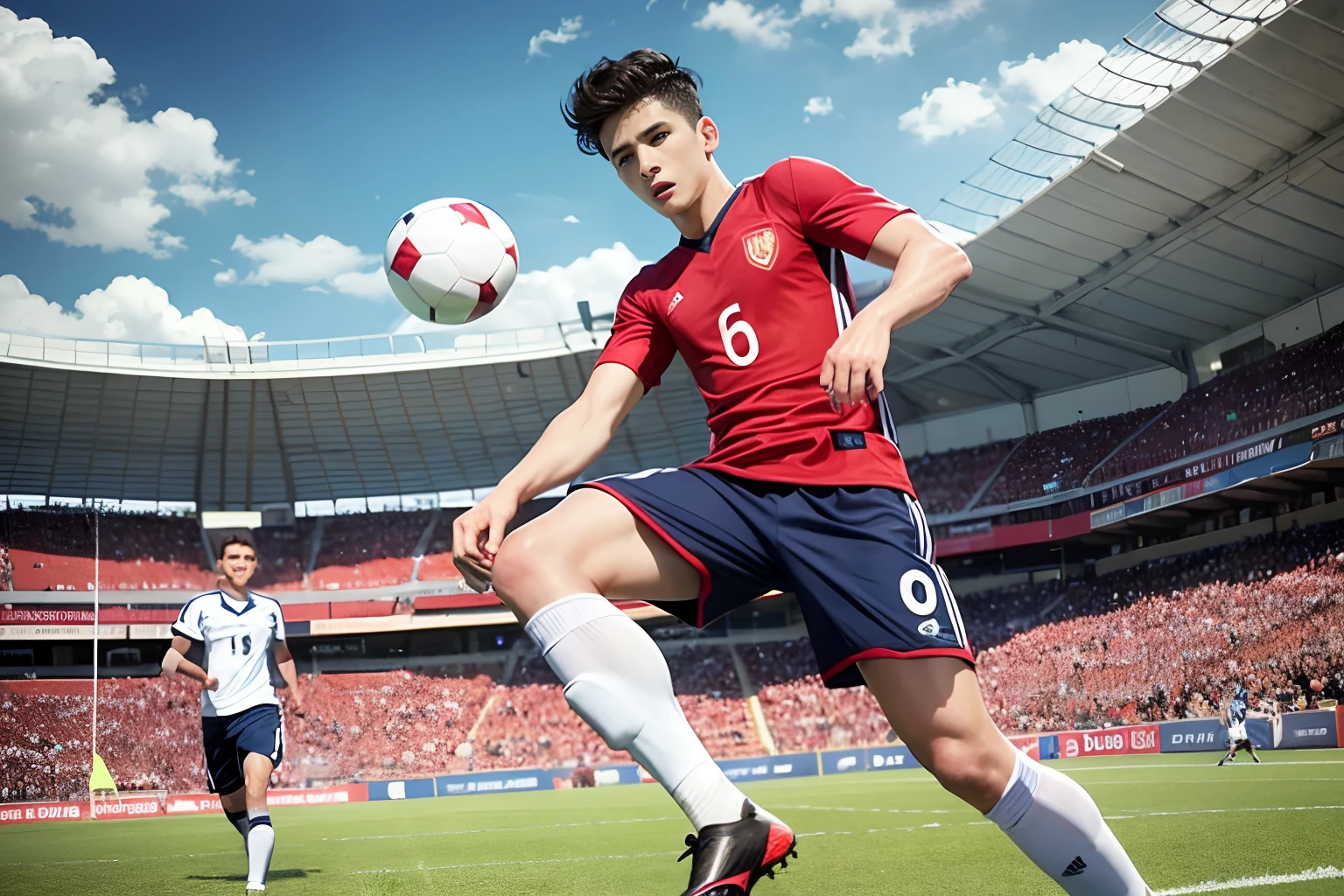 there is a man that is playing soccer on the field, playing soccer, dribbling, soccer player, trending dribble, on a soccer field, wearing a school soccer uniform, asher duran, mohamed chahin style, mohamed chahin, joel torres, mateus 9 5, football player, sport, attacking, transparent background, mid - shot, mid-shot