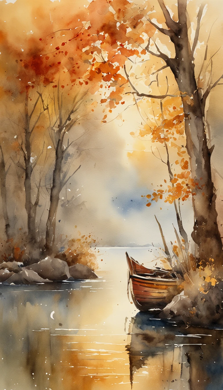tmasterpiece, Top Quality, hoog detail, Impressionism, Autumn Morning, Cruise along the lake in the morning mist, haze, Cinematic light,