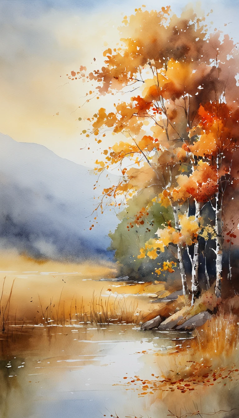 tmasterpiece, Top Quality, hoog detail, Impressionism, Autumn Morning, Cruise along the lake in the morning mist, haze, Cinematic light,