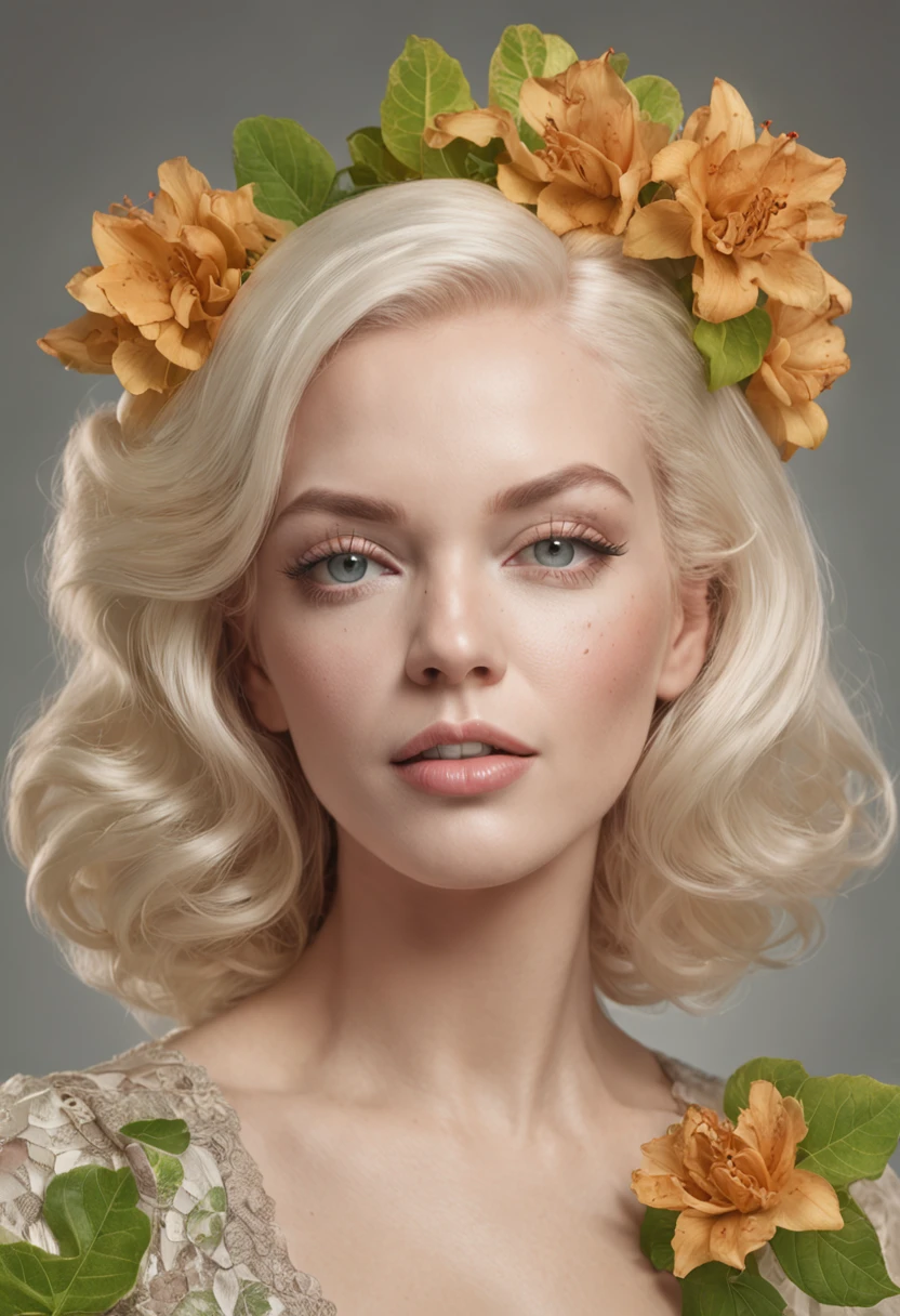 Marylin Monroe, estilo vintage , Hyperdetailed botanical liter, Desenhista de linha, digital illustation, tinta pesada, Maximalist botany, A beautiful and aesthetically pleasing illustrative masterpiece, Post-editing of Topaz AI