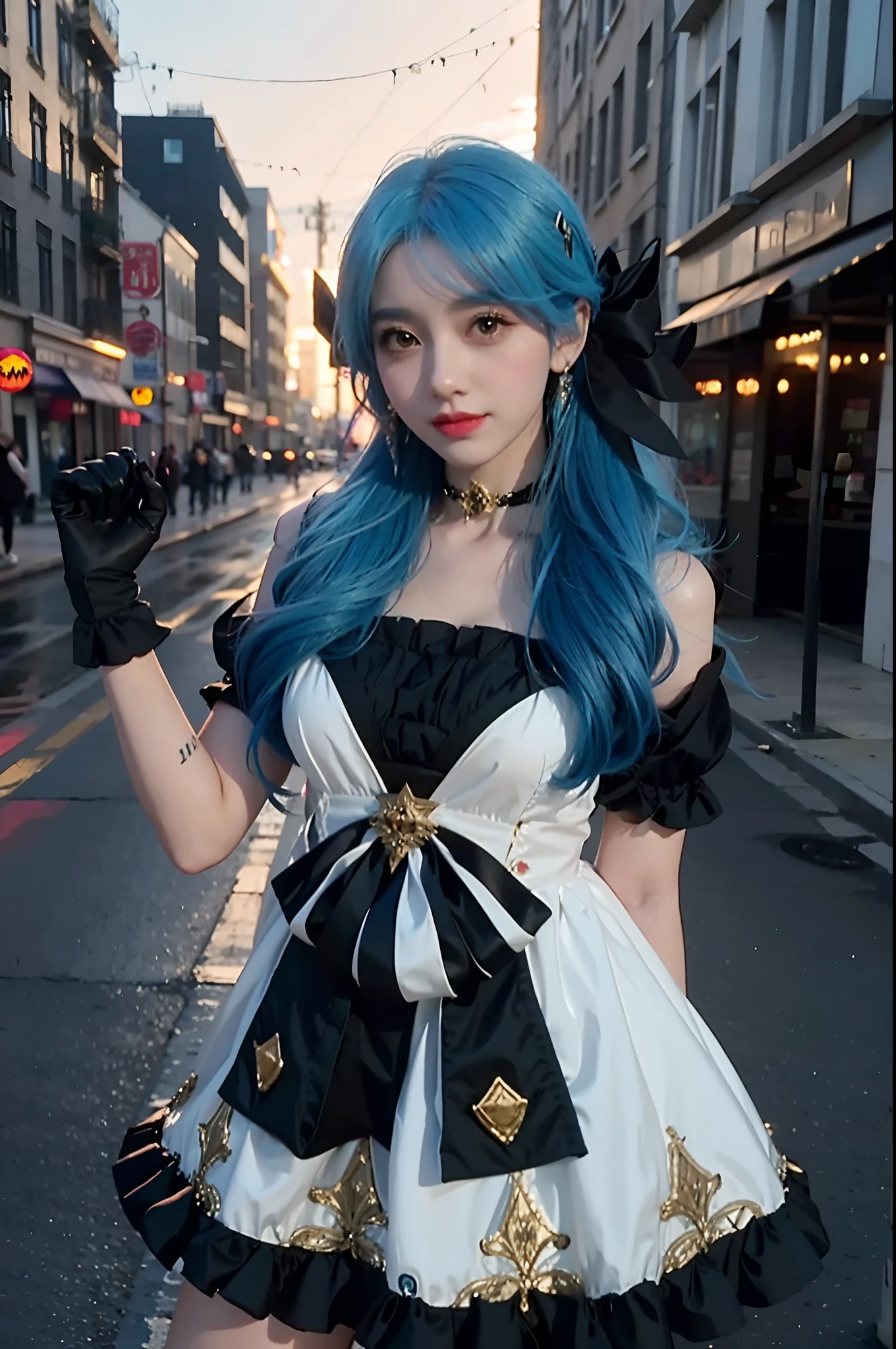 arafed woman with blue hair and black gloves posing for a picture, anime girl cosplay, anime cosplay, anime girl in real life, anime inspired, ornate cosplay, cosplay of a catboy! maid! dress, cosplay, elegant glamourous cosplay, glamourous cosplay, anime girl in a maid costume, gothic maiden anime girl, cosplay photo, professional cosplay