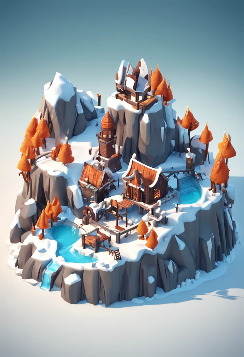 Snow Island,Snowy island, isometric 3d fantasy island, isometric game asset, 3 d stylize scene, Island background, 3 d render stylized,, game assets, high quality lowpoly art, Stylized 3 D, stylized 3d render, isometric 8k