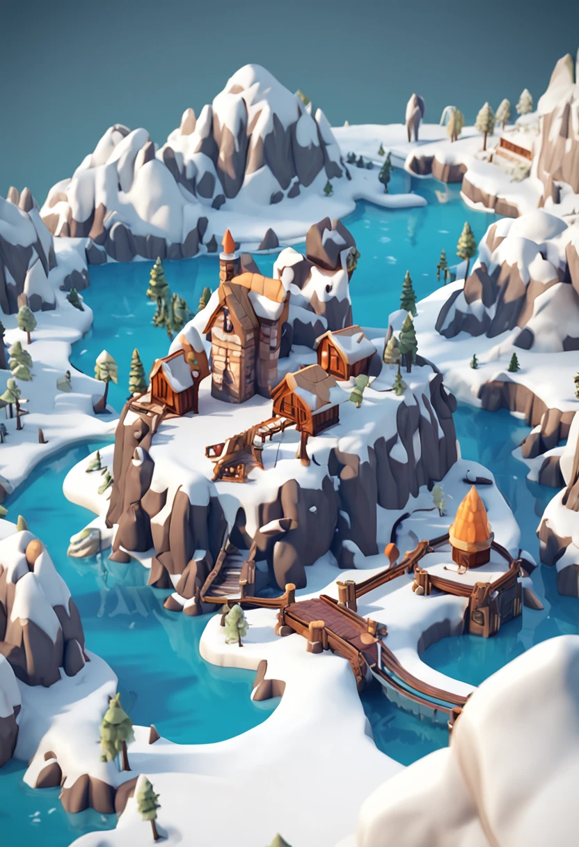 Snow Island,Snowy island, isometric 3d fantasy island, isometric game asset, 3 d stylize scene, Island background, 3 d render stylized,, game assets, high quality lowpoly art, Stylized 3 D, stylized 3d render, isometric 8k