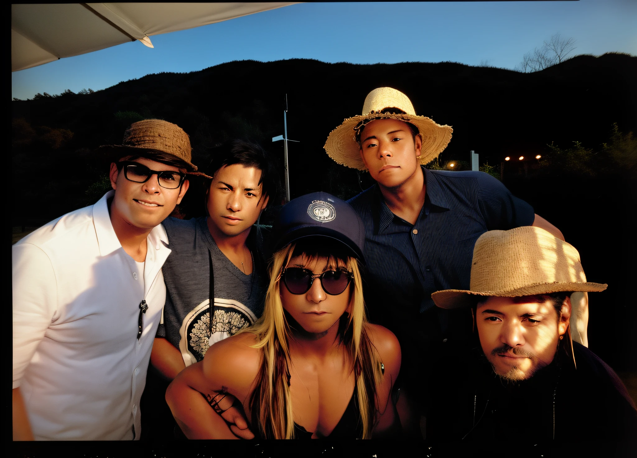 there are many people that are posing for a picture together, shaded, group photo, band, only minor changes to face