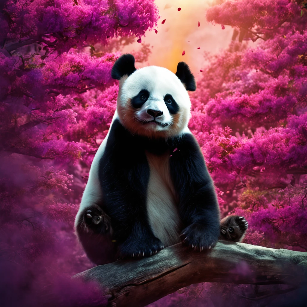 tmasterpiece, best qualityer, cinematic Film still from, Two pandas, Close-up Shot Shot,Bright and bright, cheerfulness, Soft lighting and warmth, natta, Panda looking up at the sky in the forest