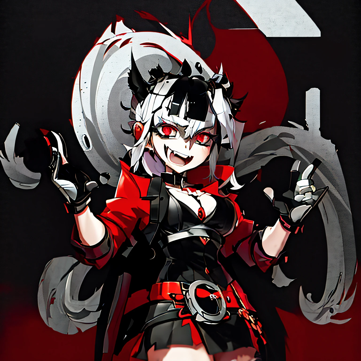 Anime characters with white hair and black and red costumes, digital art from danganronpa, Guilty Gear strives to splash art, cushart kenz, guilty gear art style, by Kamagurka, persona 5 art style wlop, ( ( concept art of character ) ), by Puru, zerochan art, kda, official character art, Kantai collection style