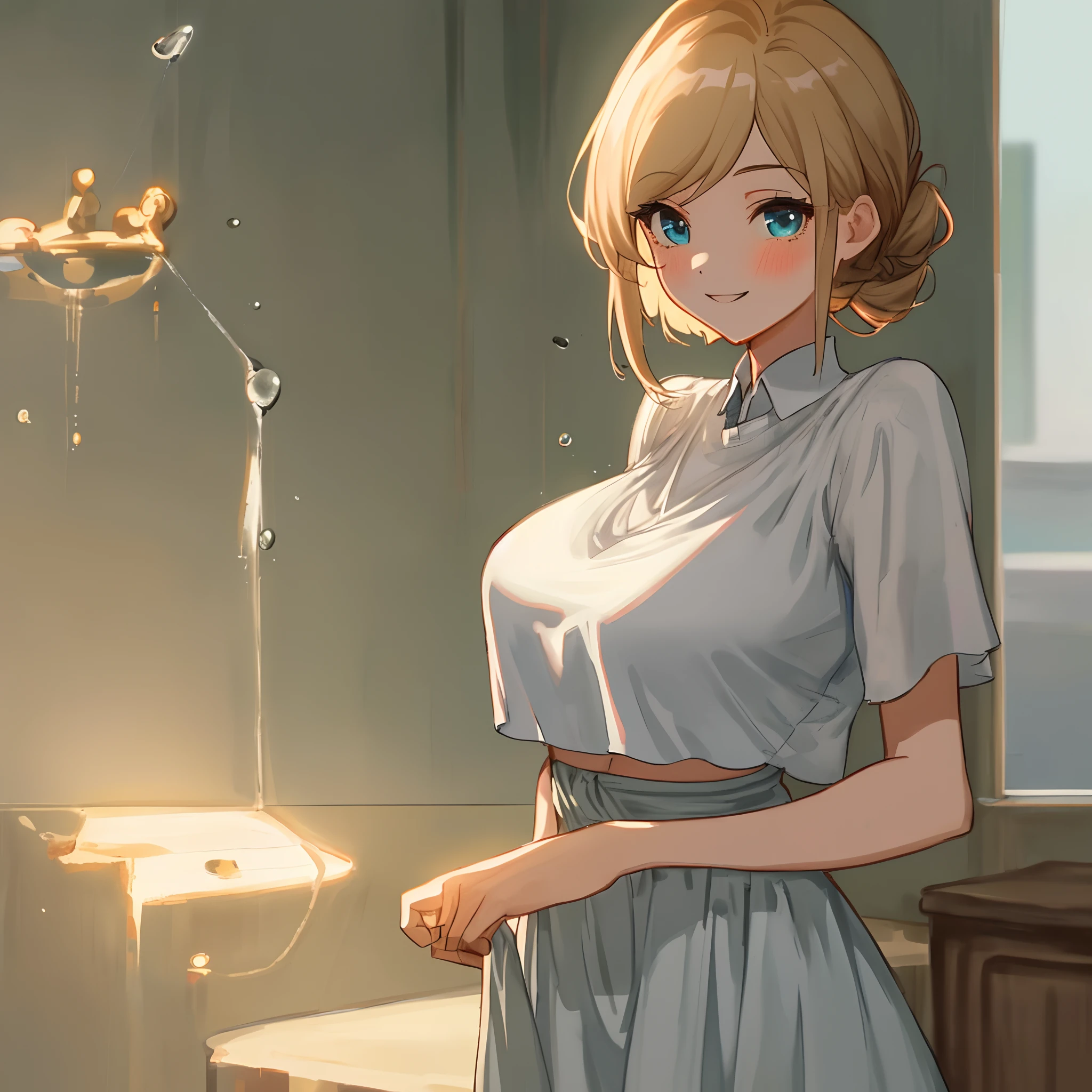 ((Best Quality, 8K, Masterpiece: 1.3)), 1girl, Slim Abs Beauty: 1.3, (Hairstyle Casual, Leaky Big Breasts: 1.2), Dress: 1.1, Super Fine Face, Delicate Eyes, Double Eyelids, Smile, Home