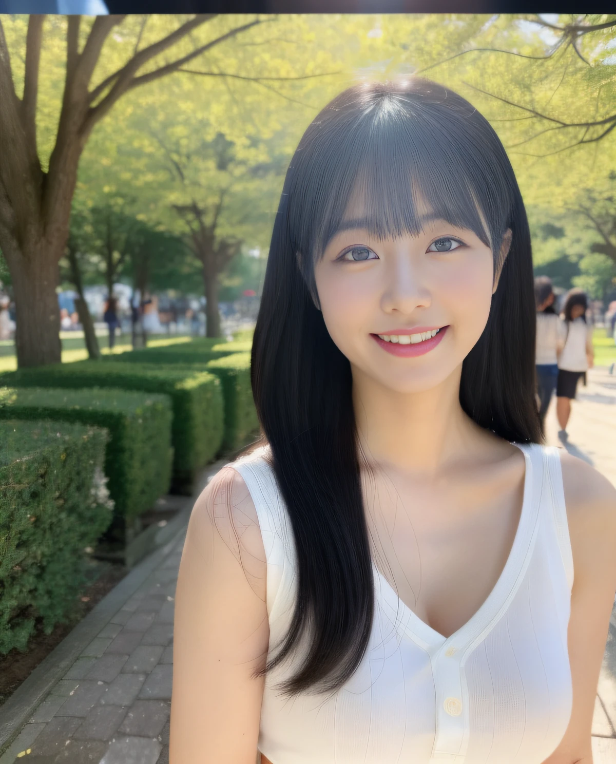 top-quality, masterpiece, , The ultra -The high-definition,(((Portrait photos)))、 (photorealisim: 1.4), RAW Photography, Beauty Japan, A hyper-realistic、cute smile face、Beautiful Japan Woman、a park、 Full body shot,