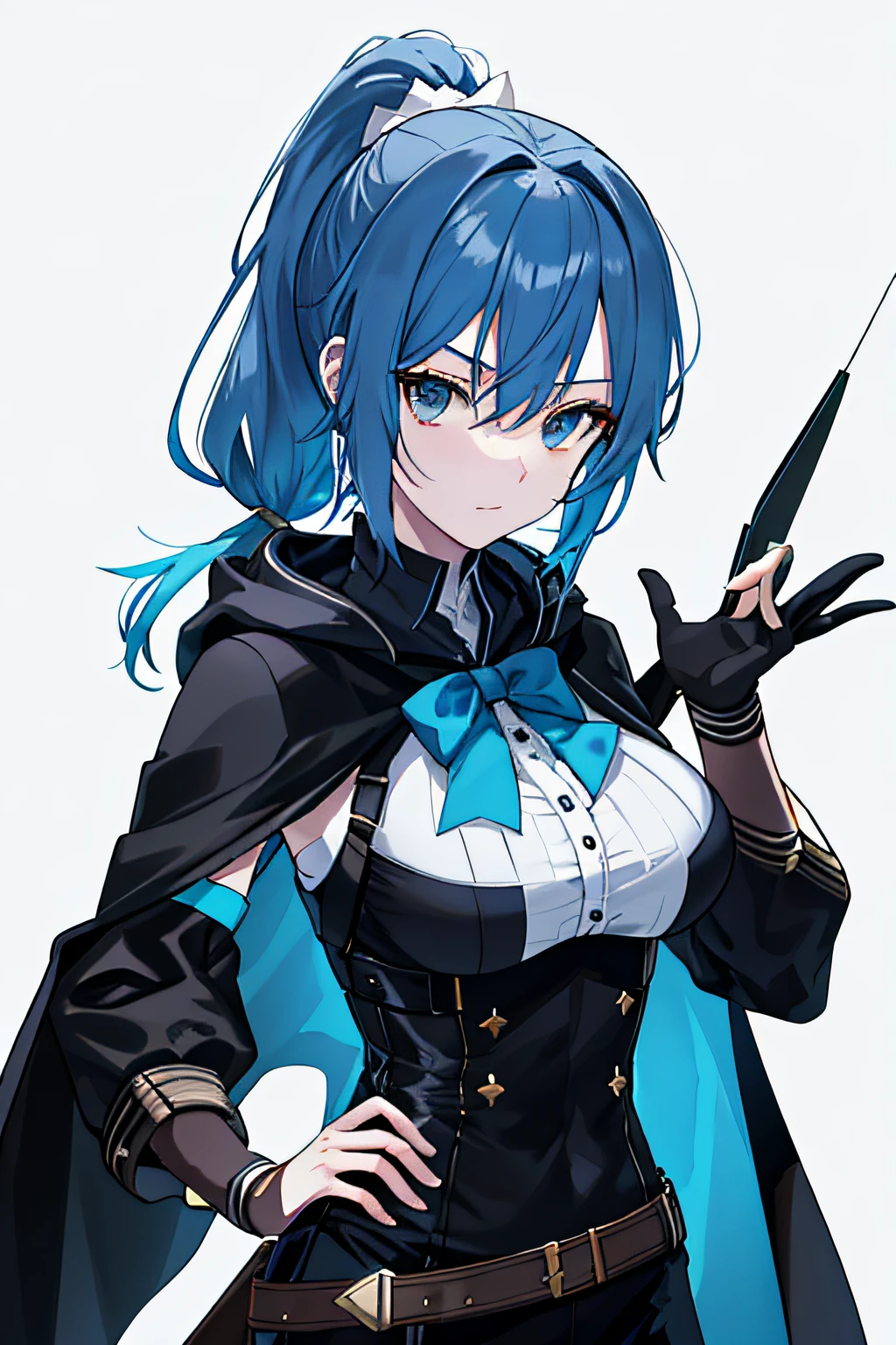 quadratic element，the detail，Delicate face，pixiv，best qualtiy,Highest image quality, full bodyesbian，Sexually_suggestive，A high resolution,Highest image quality,A high resolution,Perfect facial features, k hd，Bigboobs，Huge breasts，The proportions are correct，Excellent figure，dark-blue hair，Black eyes，long eyelasher，white skinned，young，teens girl，Black shirt，Blackn clothes，black reotard，Straps are cinched，illustratio,32K,high qulity,Handsome，Desert background，exteriors，solo person,Royal sister,sexy for,,blue hairs，Squinted eyes,looking at you,mitts,half-body shots,32K,high qulity,sexy for,mature,long whitr hair,pony tails,High ponytail，floated hair,s the perfect face,exquisite facial features,Fighting posture,Latex material,Cloak，Black cape，bow and arrows，Hand crossbow，With a bow on his back，musculature，sexy for，
