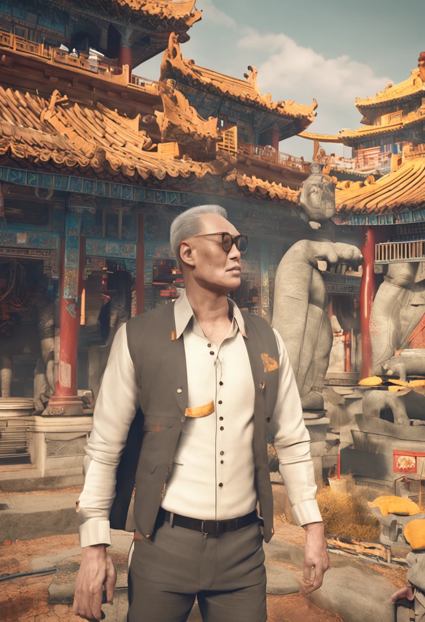 a chinese male,Back head,Professional Dress,The glasses are not big,with a round face,Height 180,Weight 75 kg,wears glasses,Handsome