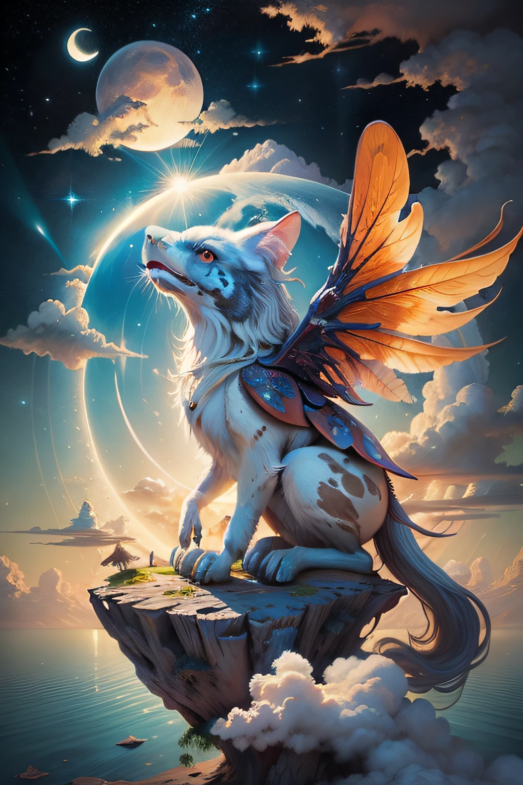 island，sky，moon，fairy，cloud