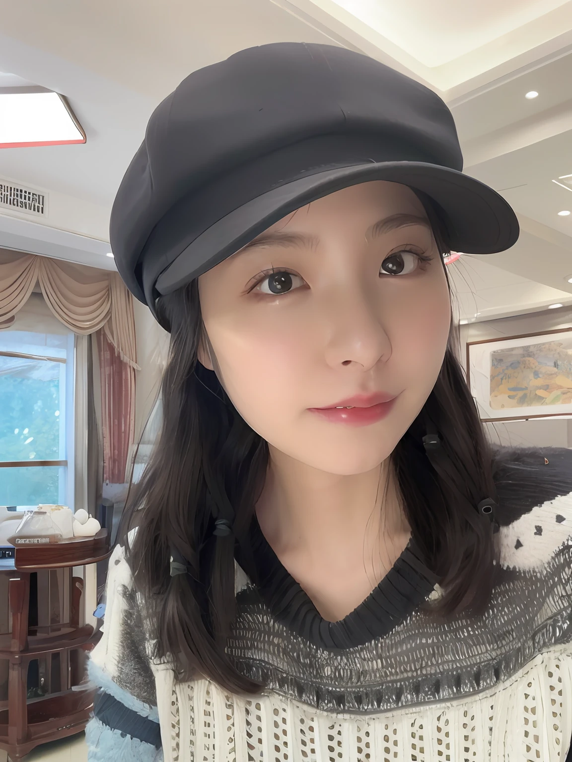 Araved woman posing for photo wearing hat and sweater, xintong chen, 8k selfie photograph, wenfei ye, xision wu, Li Zixin, wearing a cute hat, Lin Qifeng, Zhang Wanting, chengyou liu, Yoshitomo Nara, headshot profile picture, sakimichan, zmonzheng