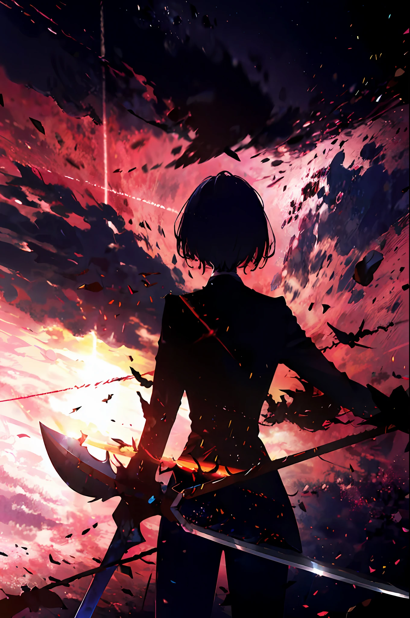 A girl walks in the dead of night。A huge bat rushed from above。Rainbow at night。Red moon