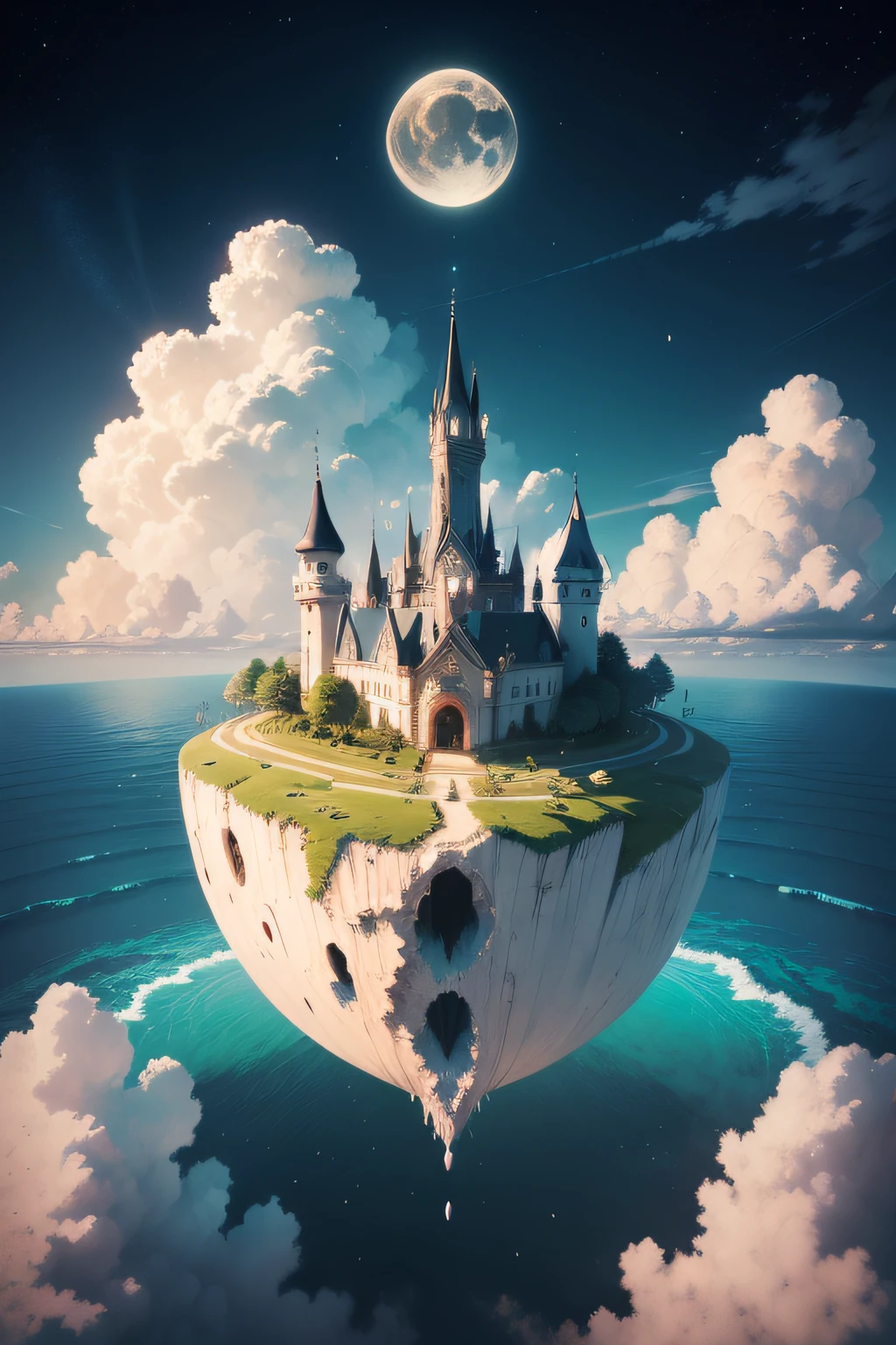 Island，sky，Moon，Fairy，Cloud