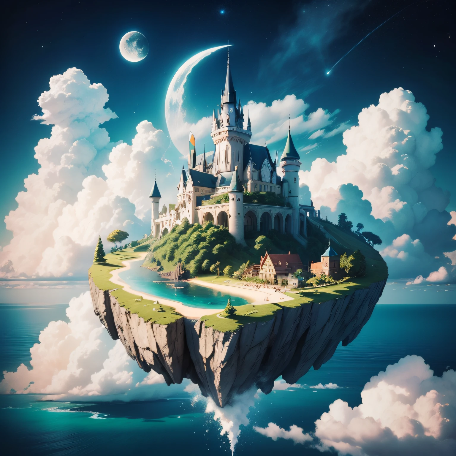 Island,sky,Moon,Fairy,Cloud