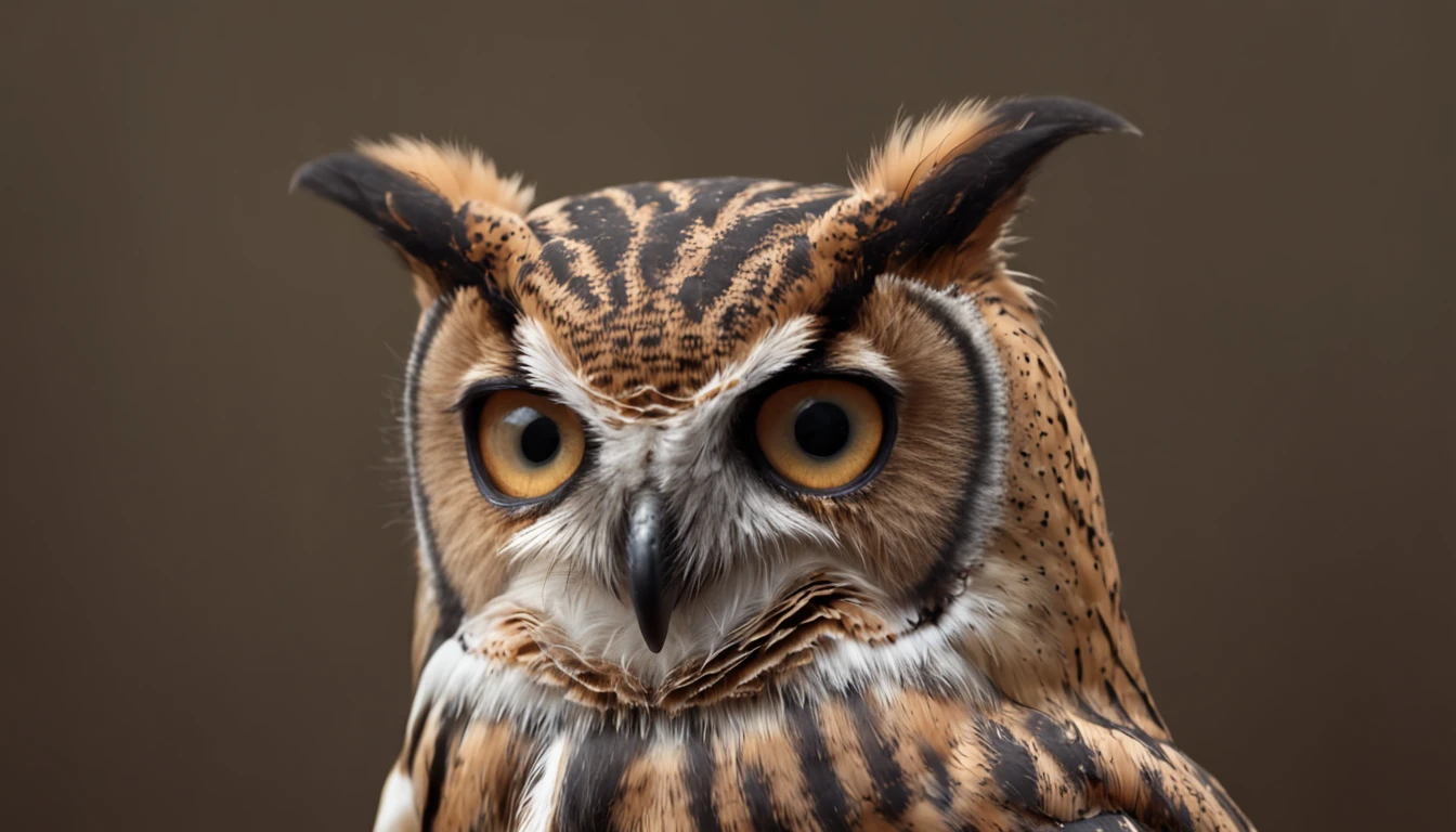 Owl-cat, Depth of field, Realistic, ultra realistis, Cyber realistic, hyper realistic, Black background, Contour illumination