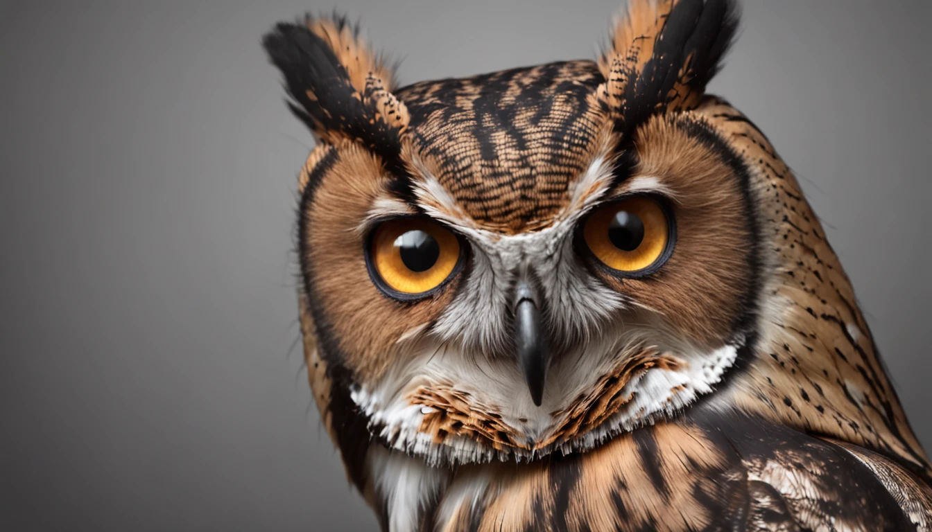 Owl-cat, Depth of field, Realistic, ultra realistis, Cyber realistic, hyper realistic, Black background, Contour illumination