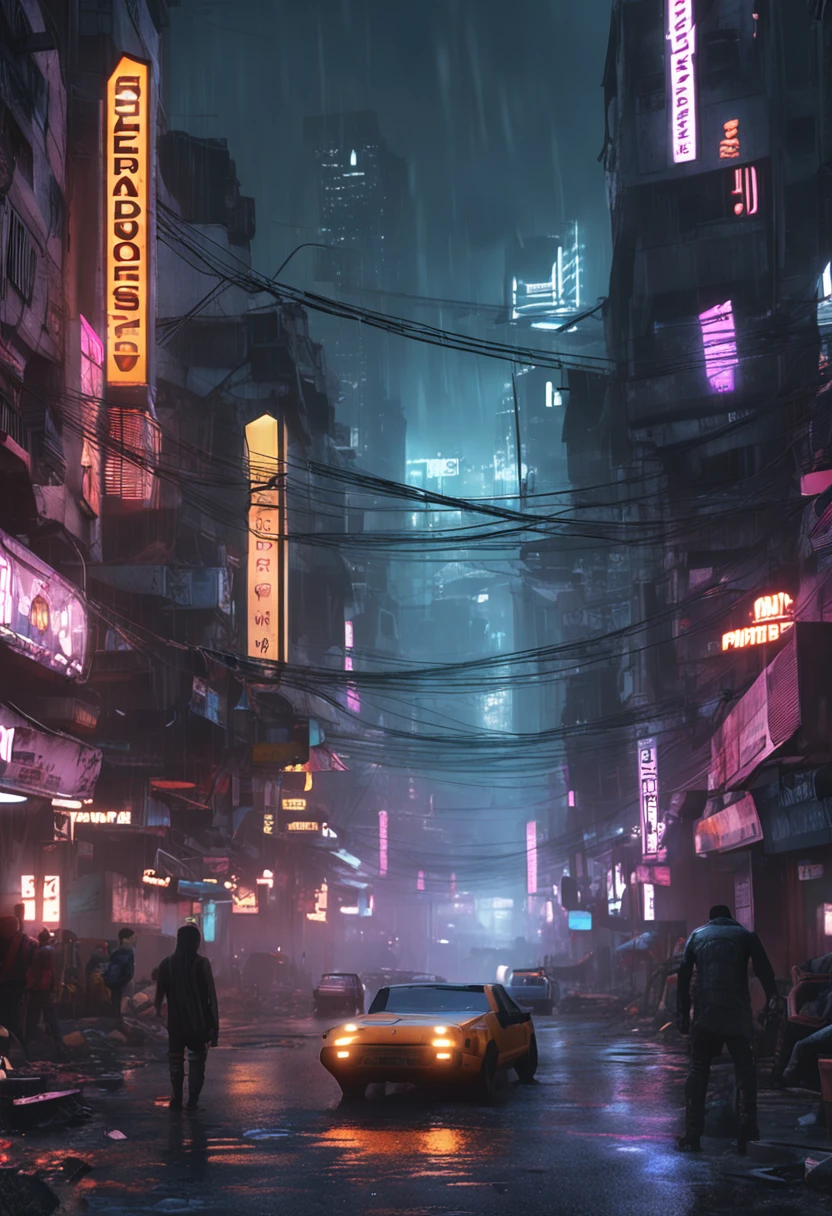Gente caminando por las calles de la ciudad bajo la lluvia sosteniendo paraguas, busy cyberpunk metropolis, dystopian digital concept art, sci-fi cyberpunk city street, Calle Cyberpunk, Ciudad cyberpunk hiperrealista, Dire Cyberpunk City, Calle de la ciudad cyberpunk, Ciudad Cyberpunk lluviosa, Ciudad Cyberpunk Sucia, Arte conceptual urbano, Arte de Cyberpunk Blade Runner, Dystopian cyberpunk city, Arte conceptual cyberpunk, Cyberpunk apocalyptic city