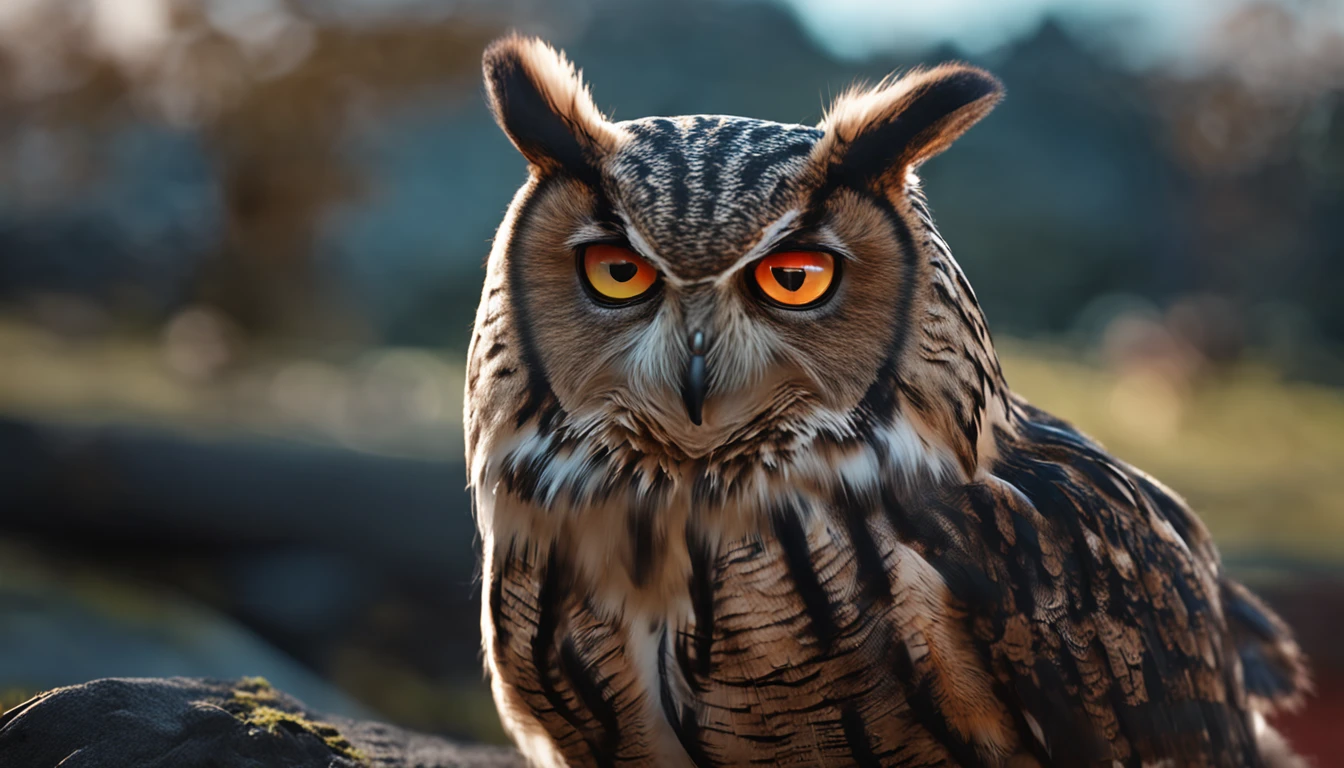 Owl-cat, Depth of field, Realistic, ultra realistis, Cyber realistic, hyper realistic, Black background, Contour illumination