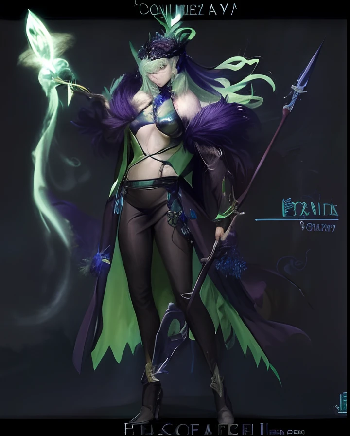 a woman in a green coat holding a green stick and a green stick, Conceito de personagem do Shadowverse, design de personagens de fantasia sombria, design de personagens de fantasia, demon noble character design, conceito de personagem de fantasia heroica, Lich Demon Mage Classe, epic exquisite character art, fantasy ttrpg villain, personagem bruxa escura, por Yang J, personagem de fantasia, arte do personagem de fantasia, humano :: feiticeira