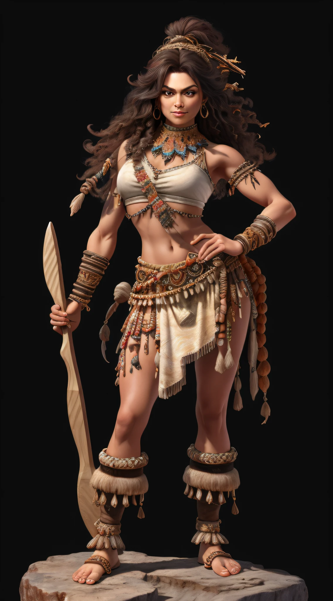 1 beautiful woman、Full body like，Primitive barbarian style，highly details eye、Detailed beautiful face，Full body standing painting，dynamicposes，white backgrounid，tmasterpiece，best qualtiy，Best resolution，8K，