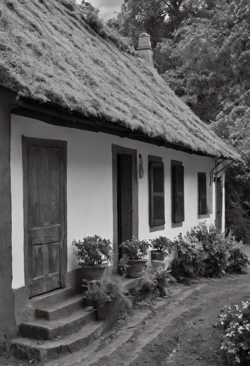Criar uma foto em preto e branco de uma casa de madeira, fotografia antiga em preto e branco, foto de estilo antigo, Photographic photography, Fotografia da era WW2, uma foto velha e branca, foto antiga realista, foto vintage preto e branco, unknown location, fotorrealista, super alta qualidade, Super Detalhe, ultra-accurate description of hands, master part, 8k, HDR