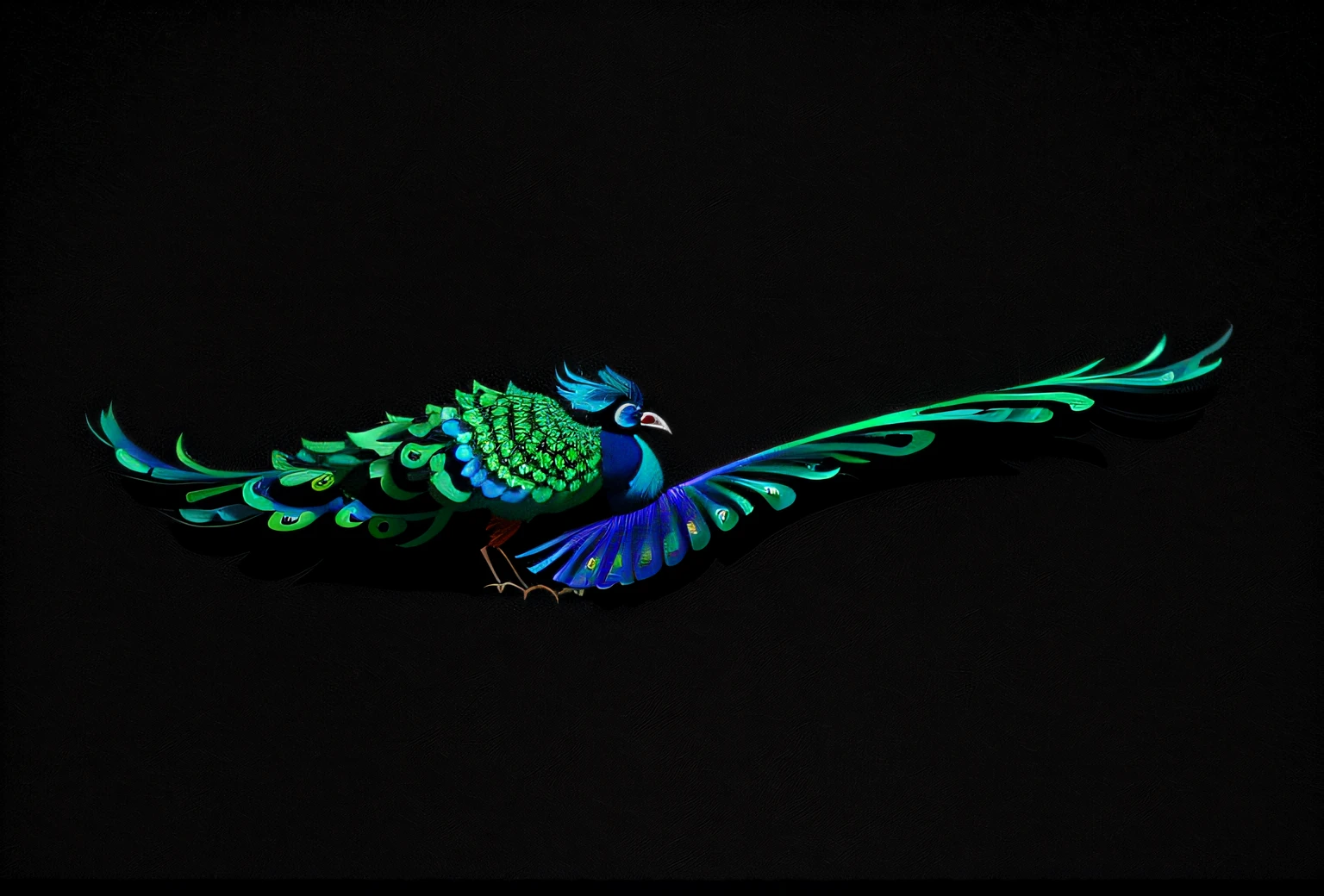 Vector logo on black background,Overgrown with colorful peacock feathers,Phantom effect with a sense of speed