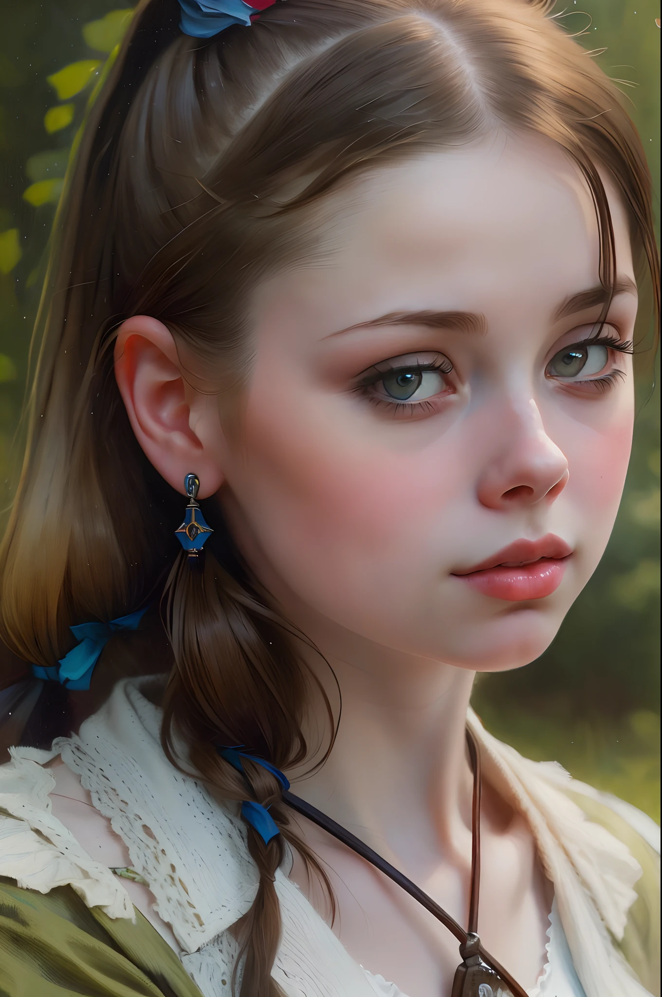 ((beste-Qualit)), Portrait of a sweet emotional young Michelle Trachtenberg, pigtails ,((style of: ismail_Russell_Flint)), ((tmasterpiece)), ((Realistic)), Complicated details, aesthetics, excitement, Intricate, Extremely detailed, RAW-16 бит, 8K