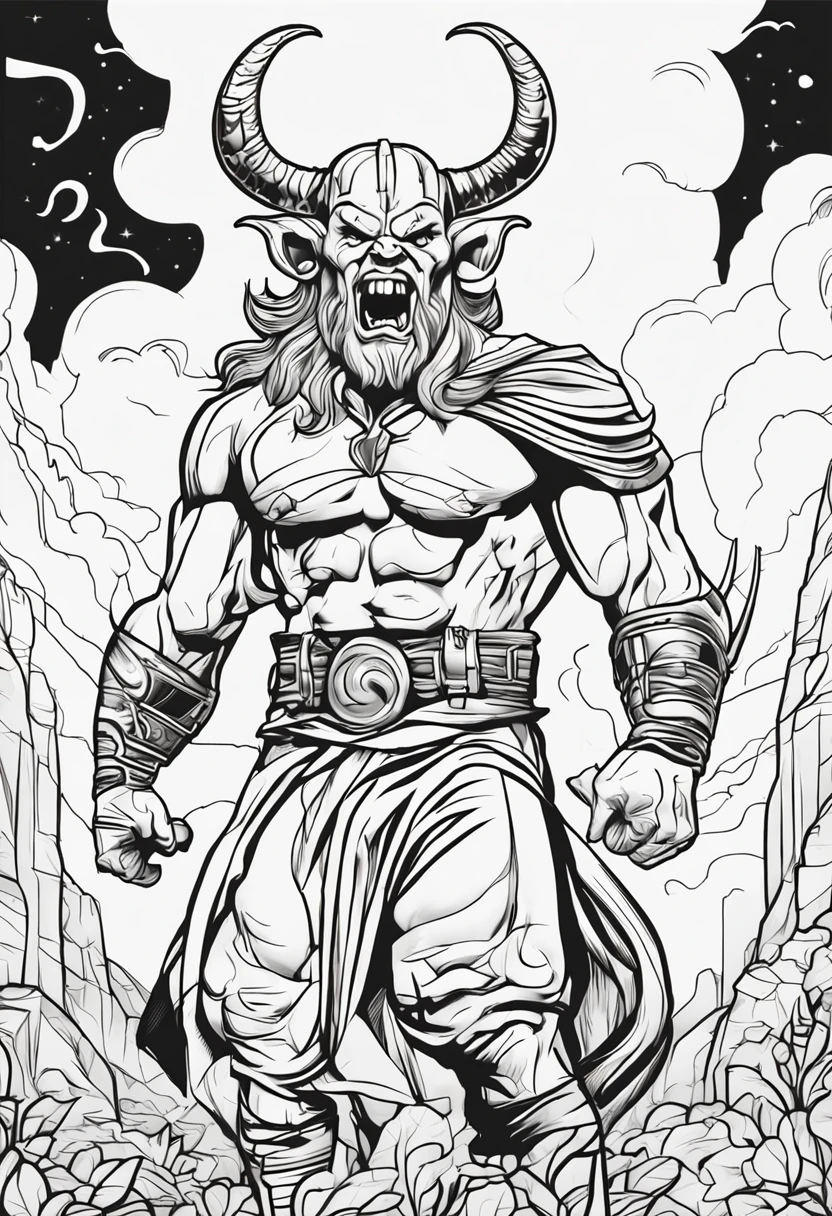 Black line　Devil-faced Thor　Used for coloring books　The bag is round white