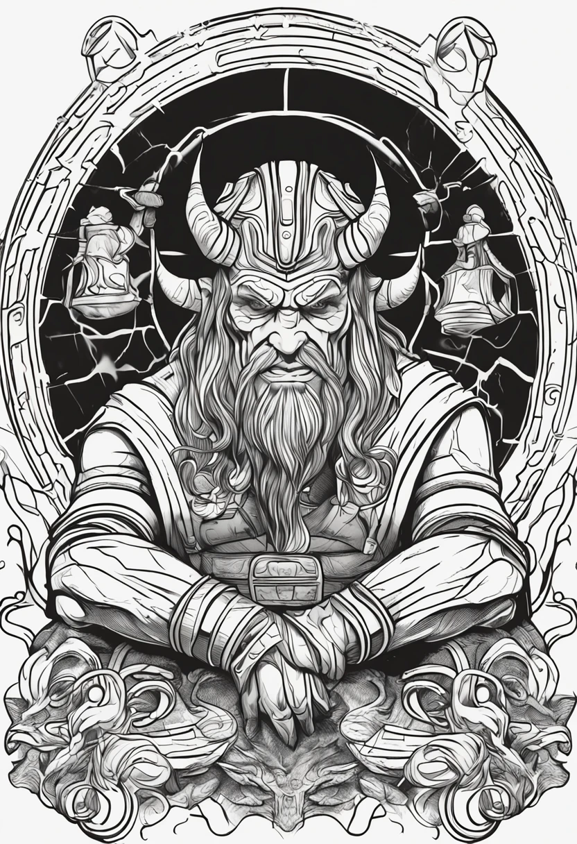 Black line　Devil-faced Thor　Used for coloring books　The bag is round white