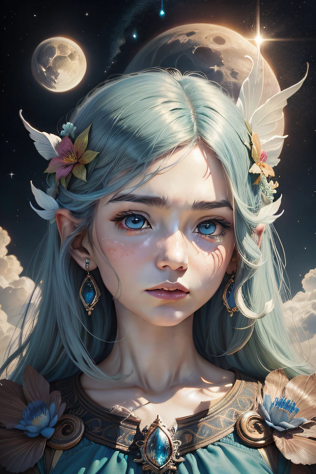 Island，sky，Moon，face details,Fairy，Cloud