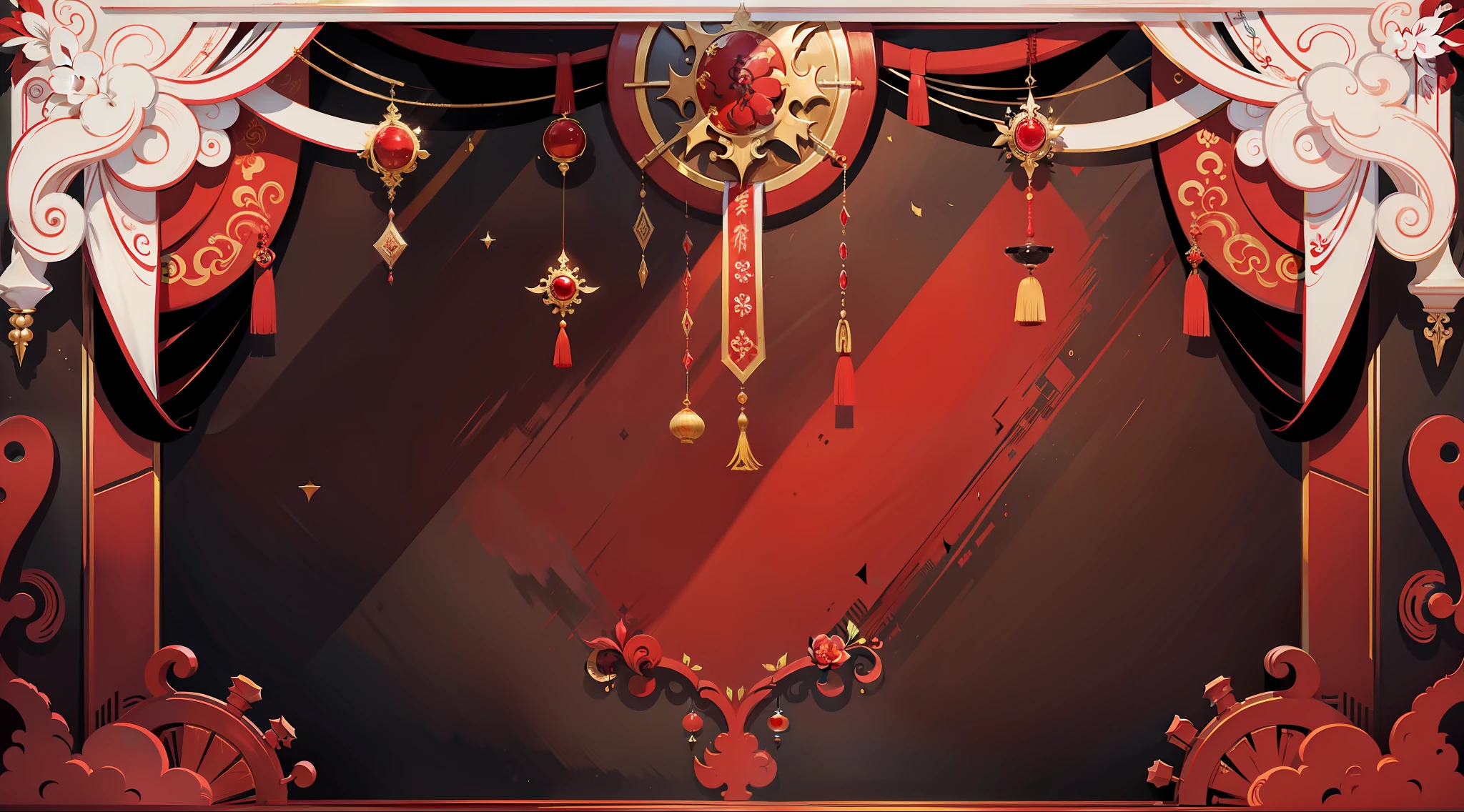 plain red background, Hua Dan, Dao Ma Dan, Horizontal version, opulent, Oriental girl on stage。