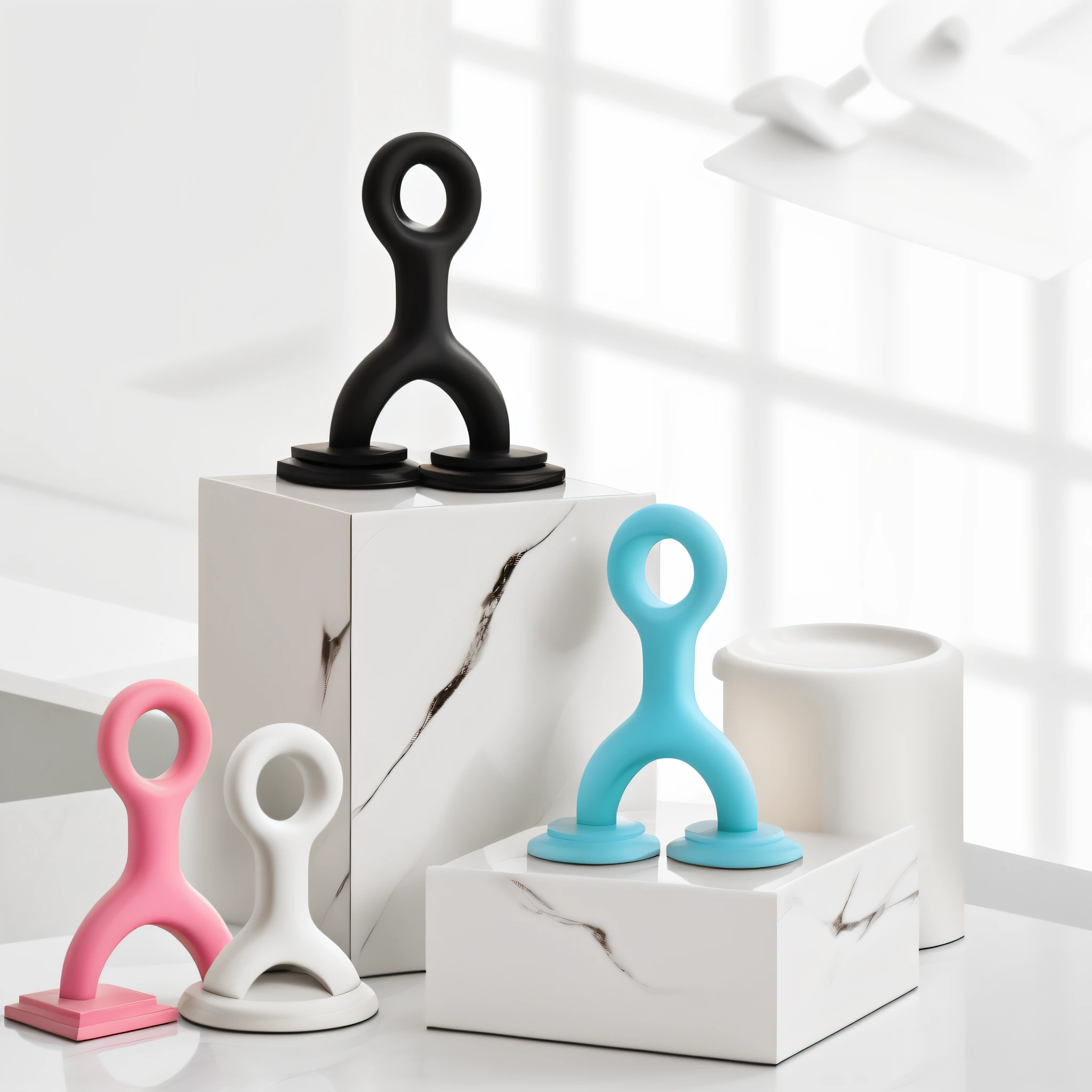 There are three figurines of different colors on the pedestal, product introduction photos, product - view, Various colors, Wang Chen, Official product image, product introduction photos, 3d product, Product photo, 1 figure only, two-color, Middle metaverse, Handsome, spoon slim figure, 2 colours, nanquan, product image