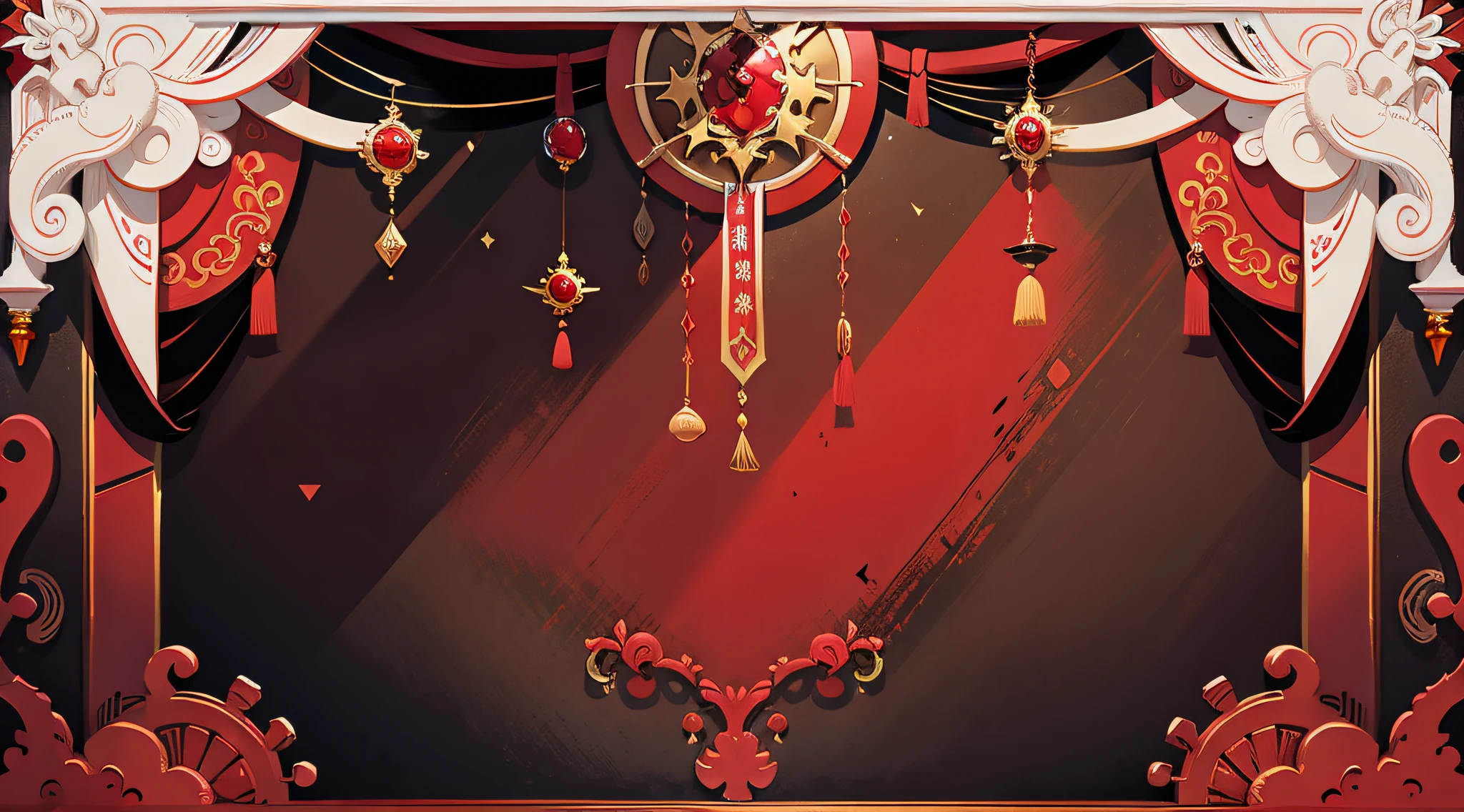 plain red background, Hua Dan, Dao Ma Dan, Horizontal version, opulent, Oriental girl on stage。