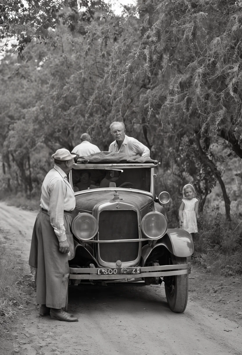 Create a black and white photo of a wagon with a family, fotografia antiga em preto e branco, foto de estilo antigo, Photographic photography, Fotografia da era WW2, uma foto velha e branca, foto antiga realista, foto vintage preto e branco, unknown location, fotorrealista, super alta qualidade, Super Detalhe, ultra-accurate description of hands, master part, 8k, HDR