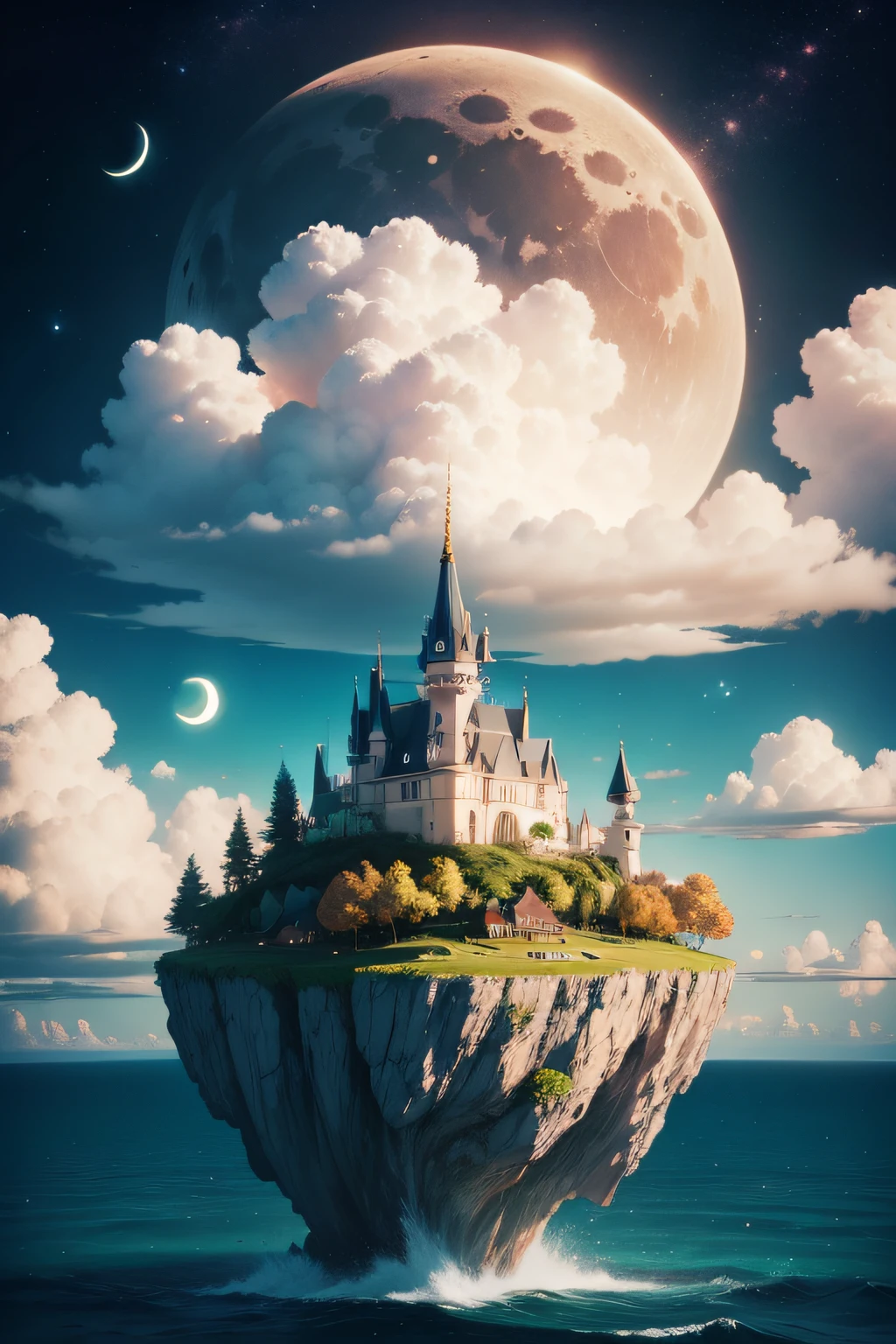 Island,sky,Moon,Fairy,Cloud