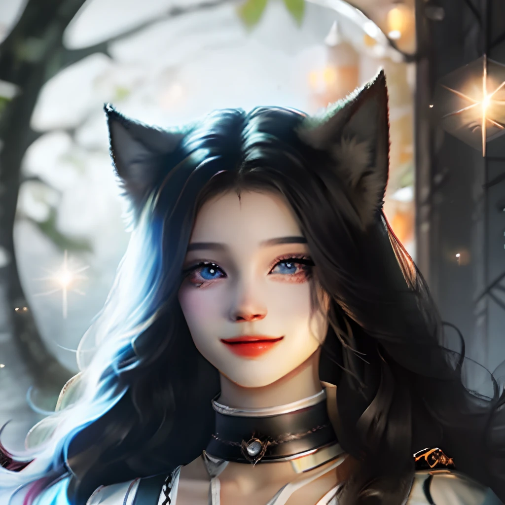 Black-haired wolf tail,eBlue eyes,ssmile