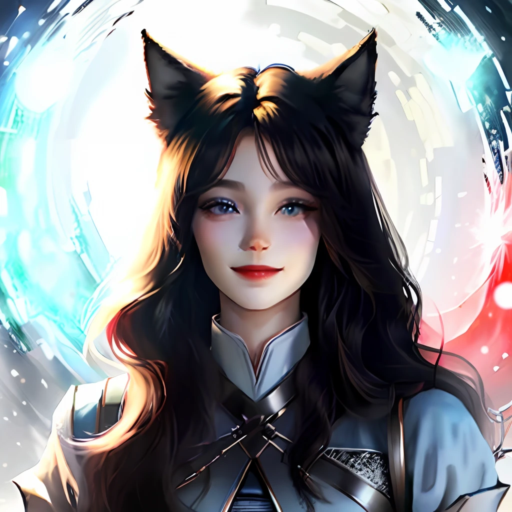 Black-haired wolf tail，eBlue eyes，ssmile